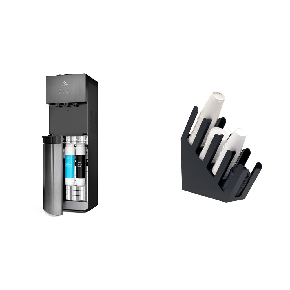 Avalon A5BLK Bottleless Self-Cleaning Water Cooler Dispenser with 4-Compartment Black Acrylic Cup & Lid Holder - Perfect for Office, Home, and Kitchen Use