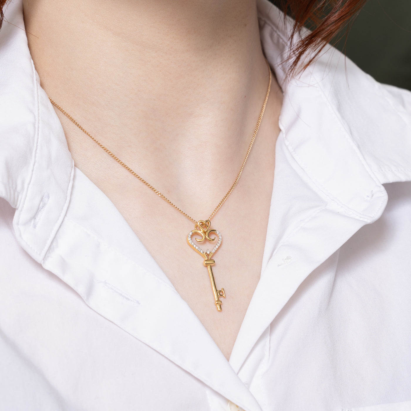 0.10ctw Diamond Heart Key Pendant Necklace - Elegant Jewelry Gift for Women, Perfect for Valentine's Day, Anniversary & Special Occasions