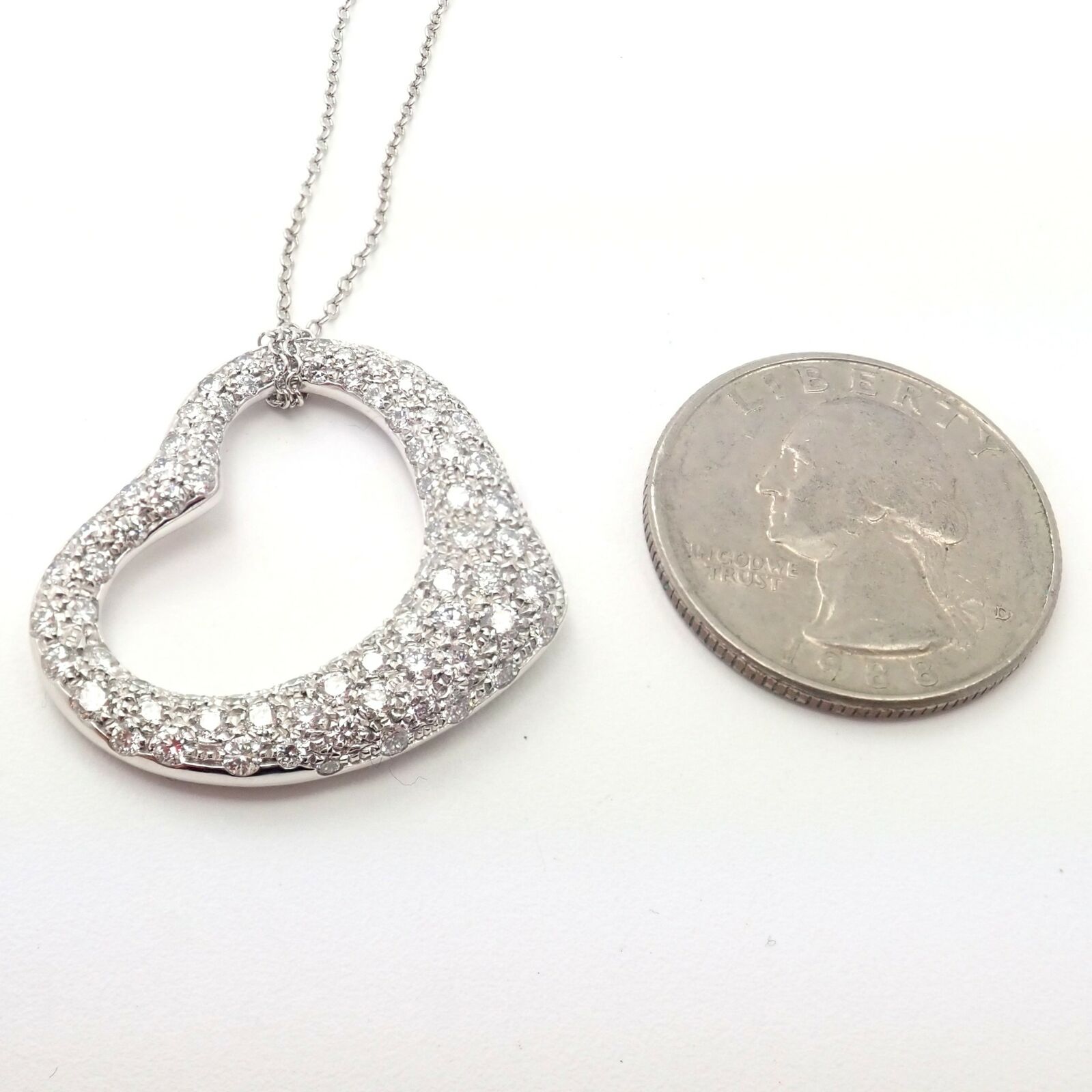 Authentic Tiffany & Co Elsa Peretti Platinum Diamond Large Open Heart Pendant Necklace - Perfect for Anniversaries, Valentine's Day & Special Occasions
