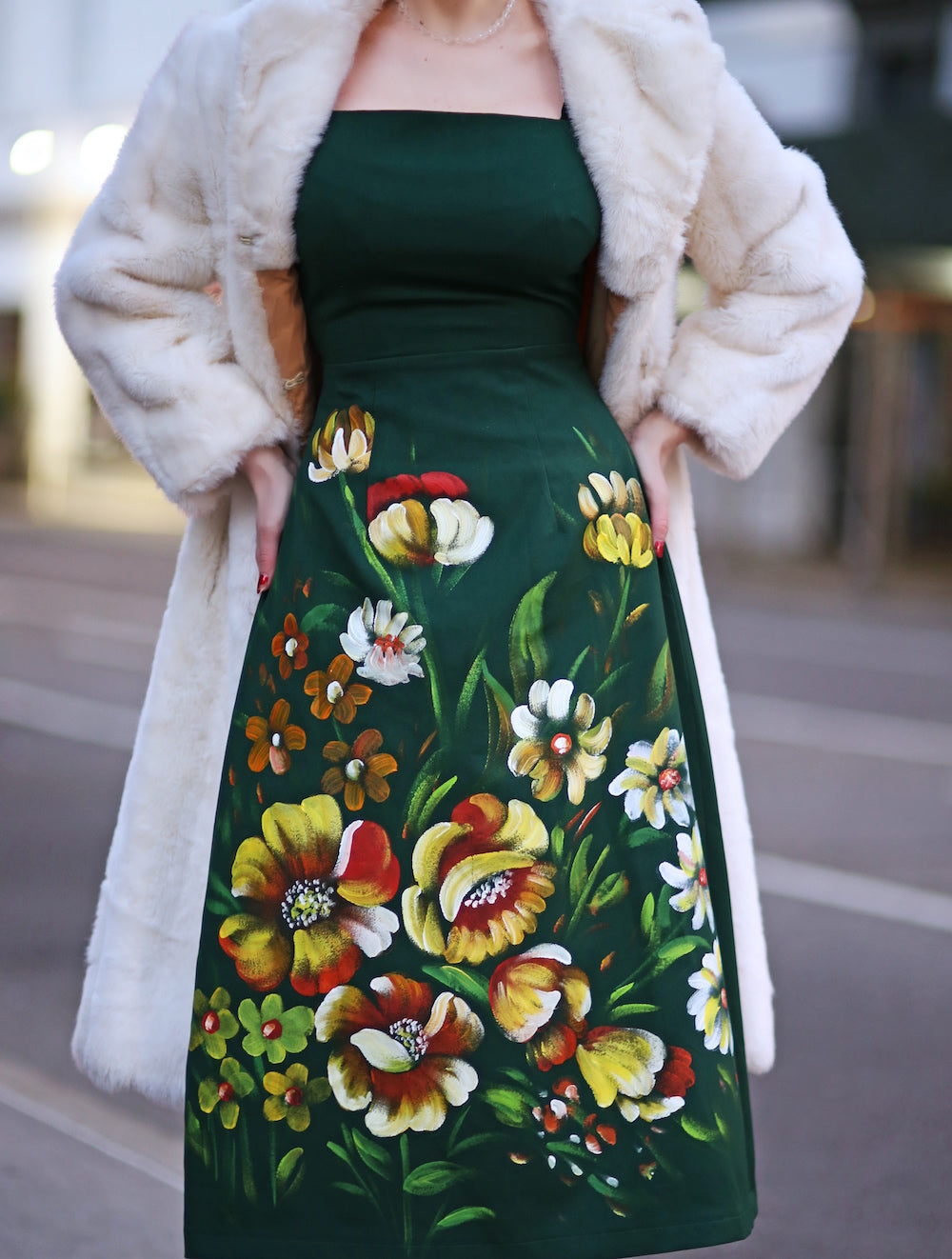 Elegant Floral Painted Royal-Inspired A-Line Dress for Women | Vintage Boho Maxi Dress for Weddings, Parties & Special Occasions