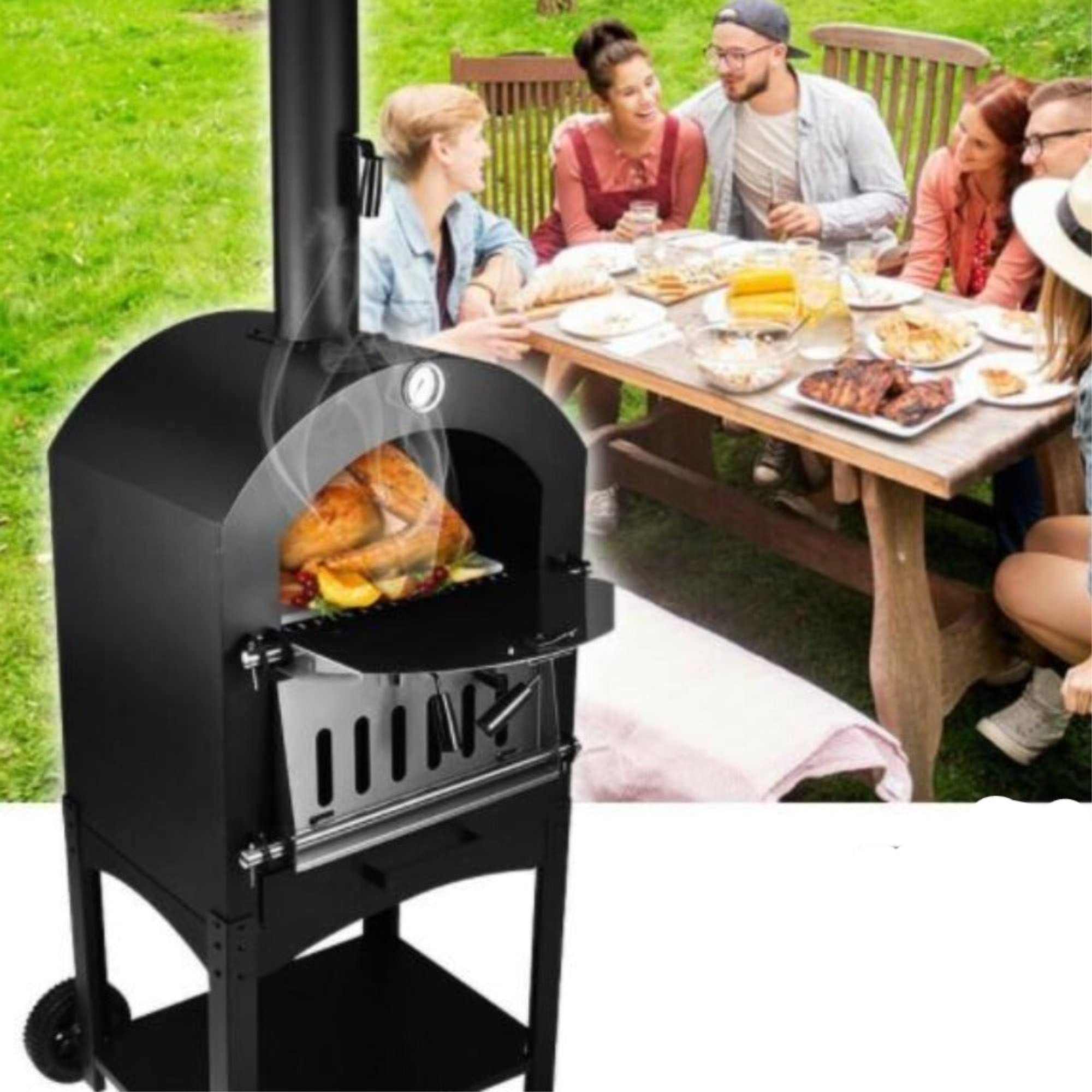 Portable Outdoor BBQ Pizza Oven - Wood Fired Stainless Steel Pizza Maker for Backyard, Camping & Picnics - Perfect for Homemade Pizza, Bread & Roasting