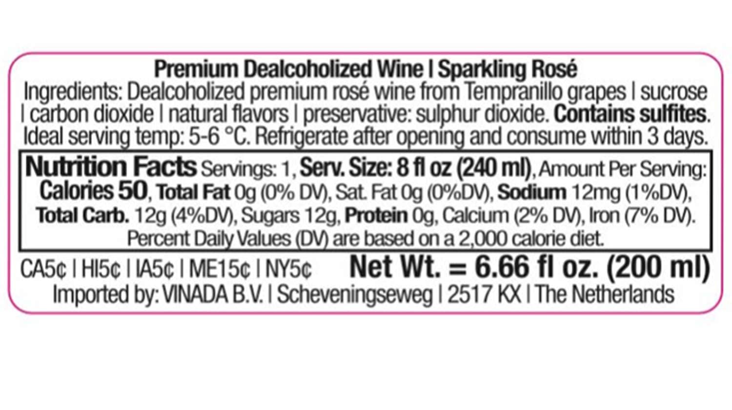 VINADA Sparkling Rosé Mini - Alcohol-Free Wine - 200ml (12 Bottles) - Perfect for Parties, Weddings & Special Occasions