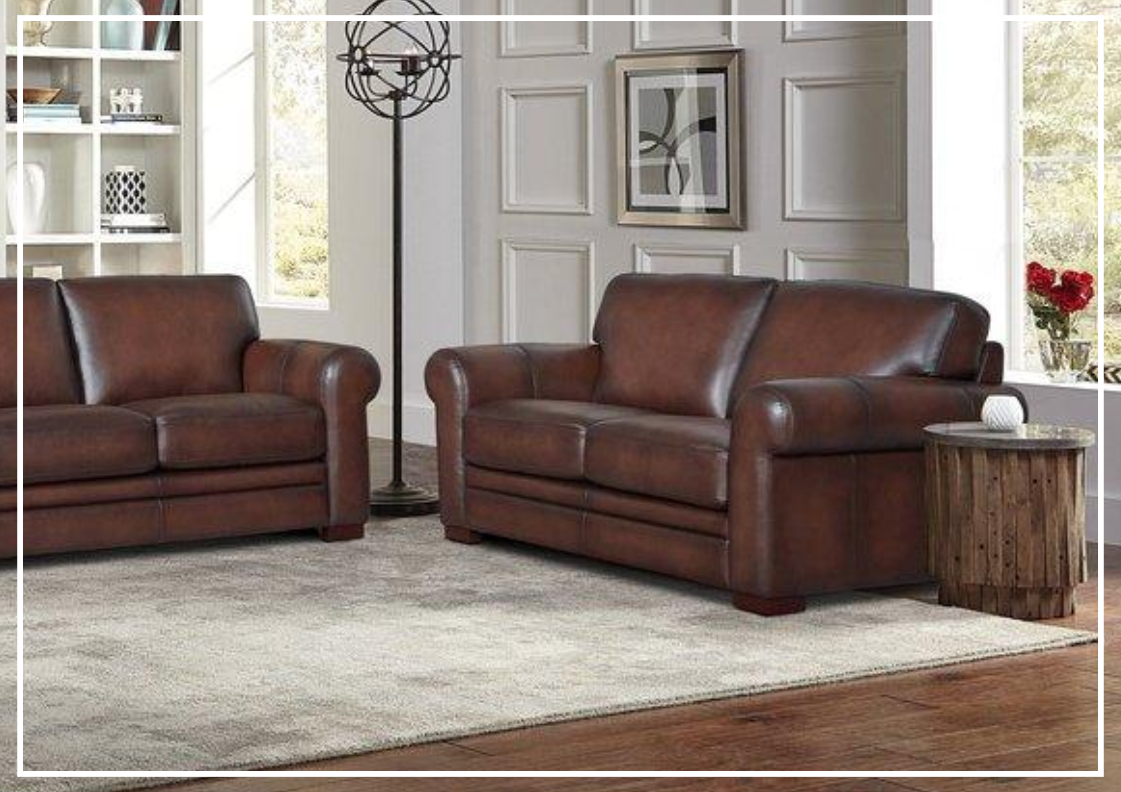 Top Grain Leather Loveseat Sofa - Hydeline Brookfield Brown | Genuine Leather Small Couch for Living Room, Office & Lounge | Comfortable 2-Seater Sofa for Home Decor