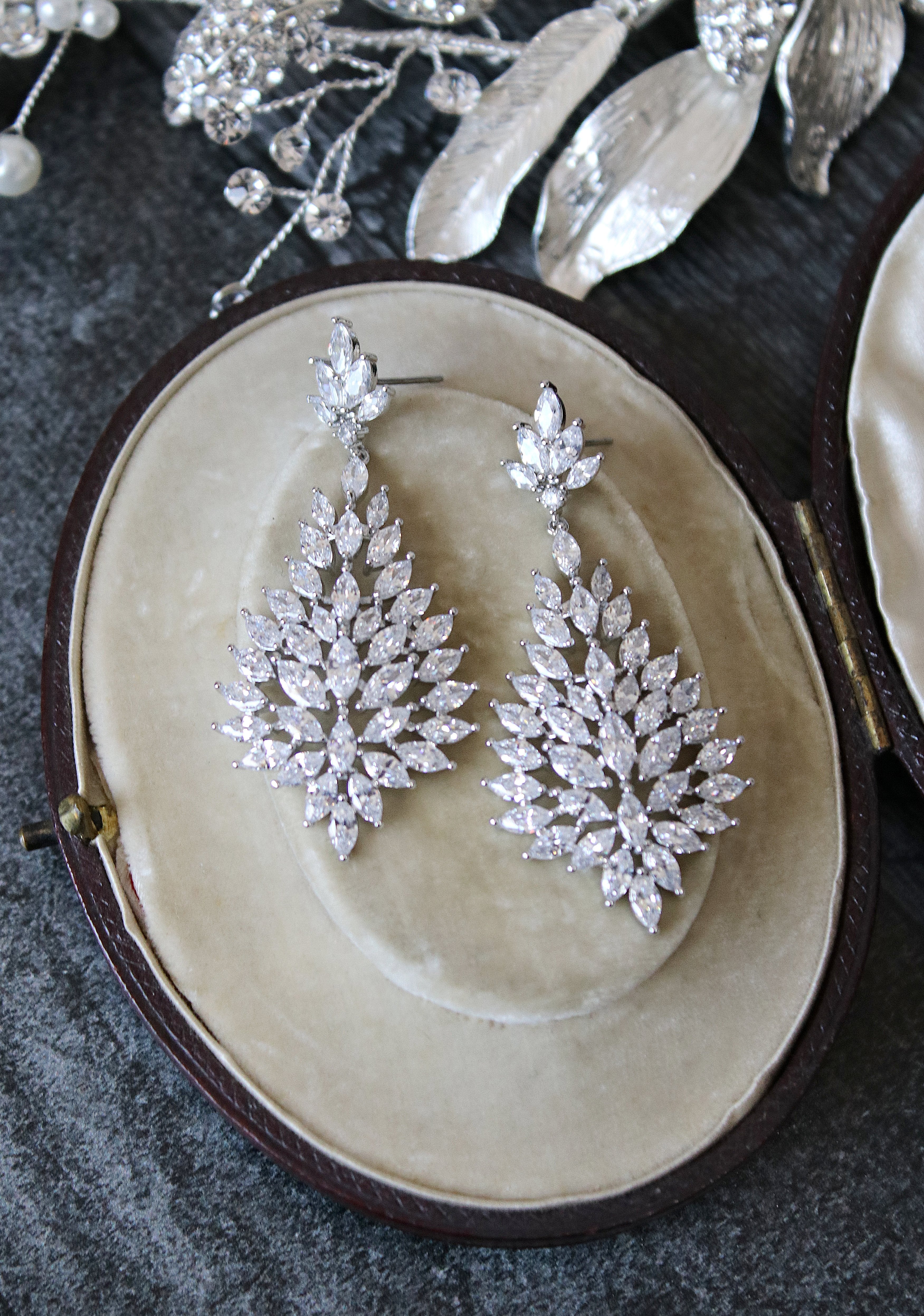 CAROLINE Simulated Diamond Bridal Statement Earrings - Elegant Cubic Zirconia Wedding Jewelry for Brides, Bridesmaids & Formal Events | Perfect for Weddings, Anniversaries & Special Occasions