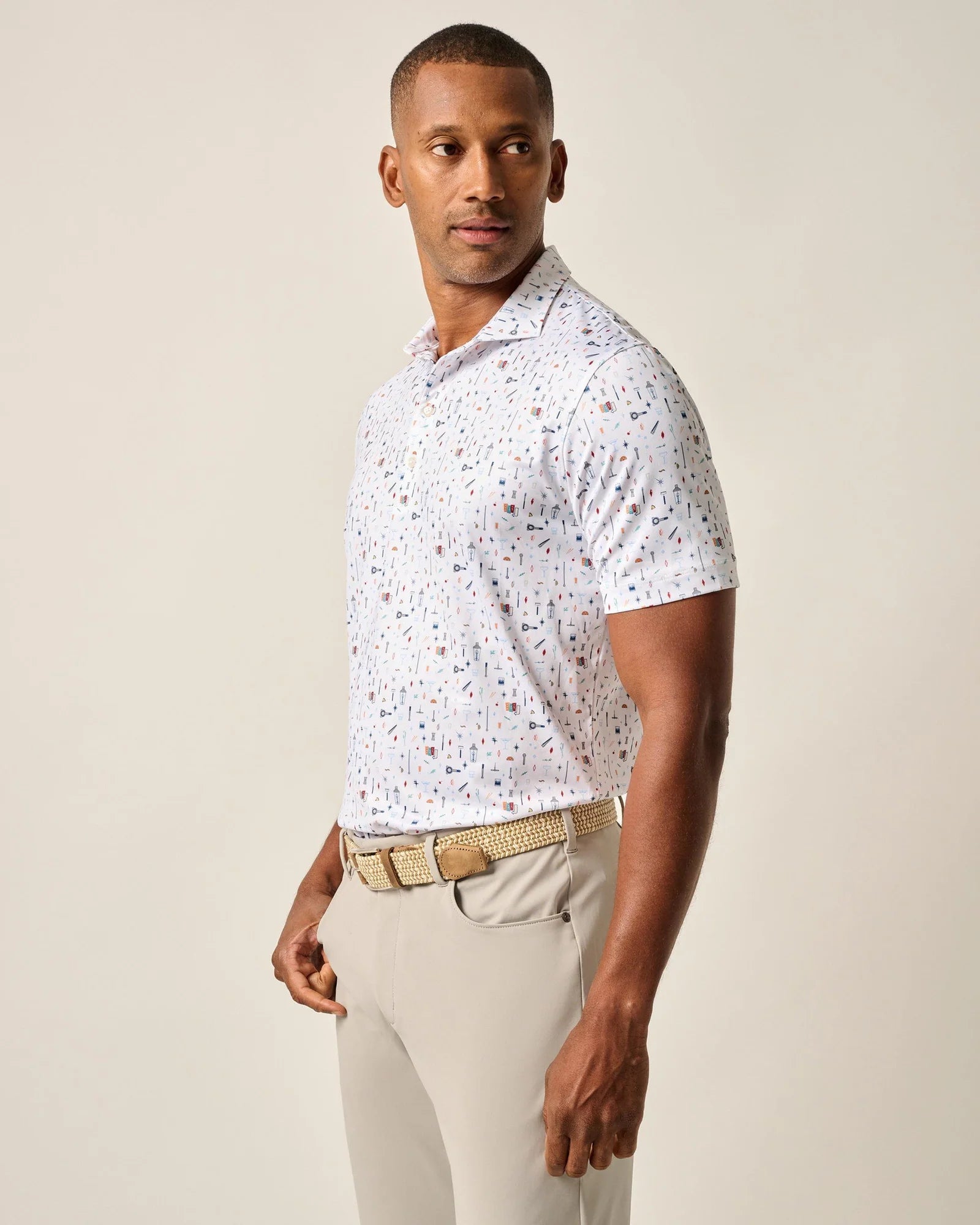 Johnnie O Bar Cart Prep Performance Polo Shirt for Men - Classic White Golf & Casual Wear - Perfect for Country Clubs, Office & Summer Outings