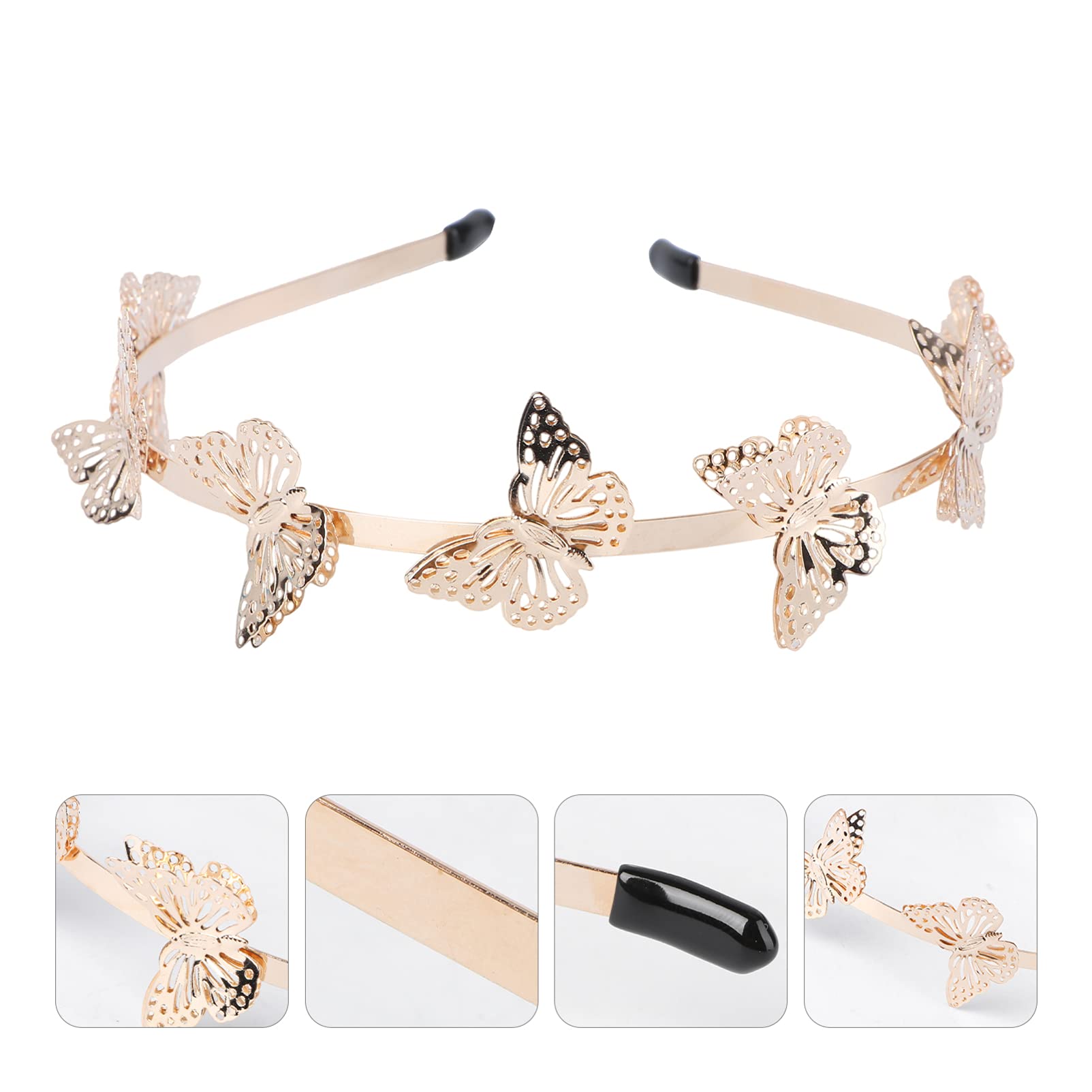 SOLUSTRE Gold Hollow Metal Headband - Elegant Tiara Hair Hoop for Brides, Women & Girls | Perfect Wedding Headdress & Hair Jewelry Accessory for Bridal, Prom & Special Occasions