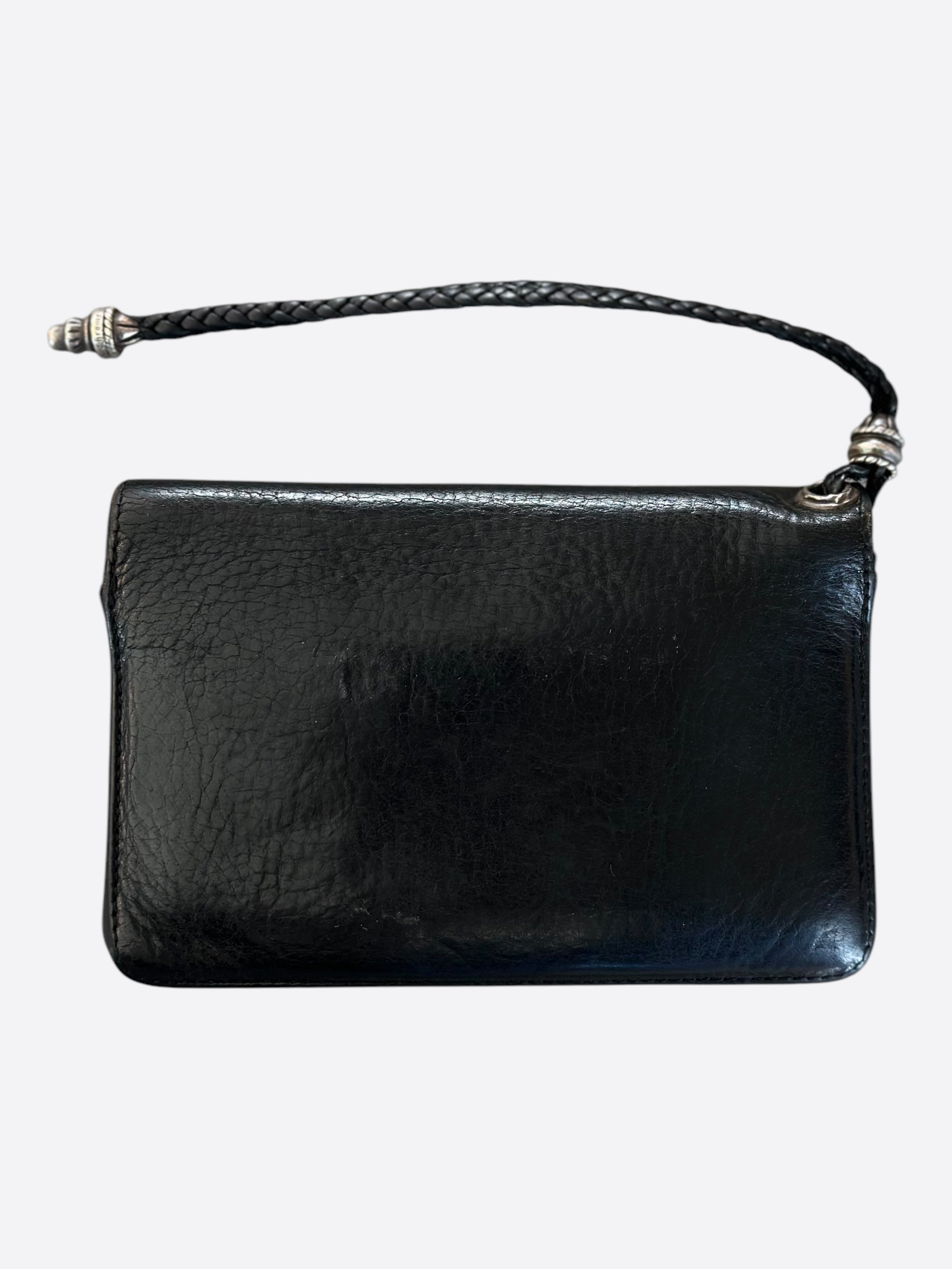Chrome Hearts Black Leather Bolo Cord Wallet for Men - Stylish Slim Bifold Credit Card Holder with Chain - Perfect for Everyday Use, Travel & Night Out