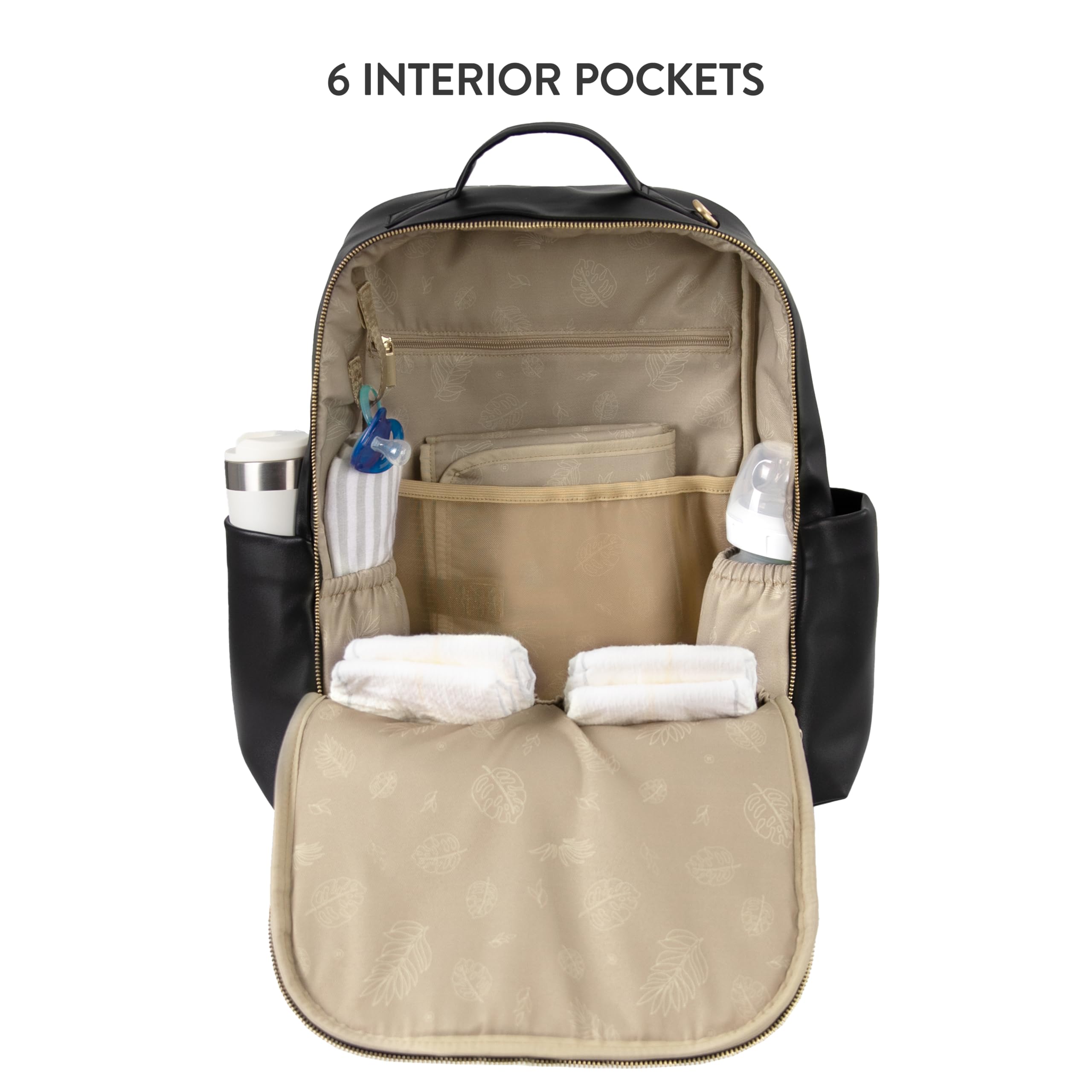 **Vegan Leather Diaper Backpack for Baby - TWELVElittle Peek A Boo Backpack with Stroller Clips, Wipes Pouch & Changing Pad (Black, One Size) - Perfect for Travel, Daycare & On-the-Go Parents**