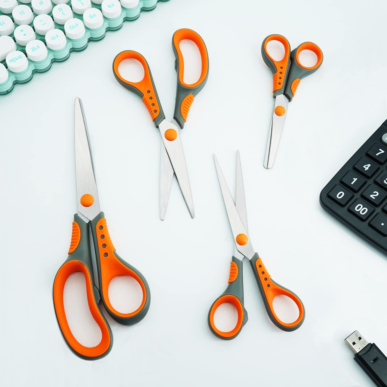 Multi-Purpose Office Scissors - 4 Pack Sharp Stainless Steel Household Scissors with Comfort Grip for Crafting, School & Office Supplies | Perfect for Teachers, Students & Home Use