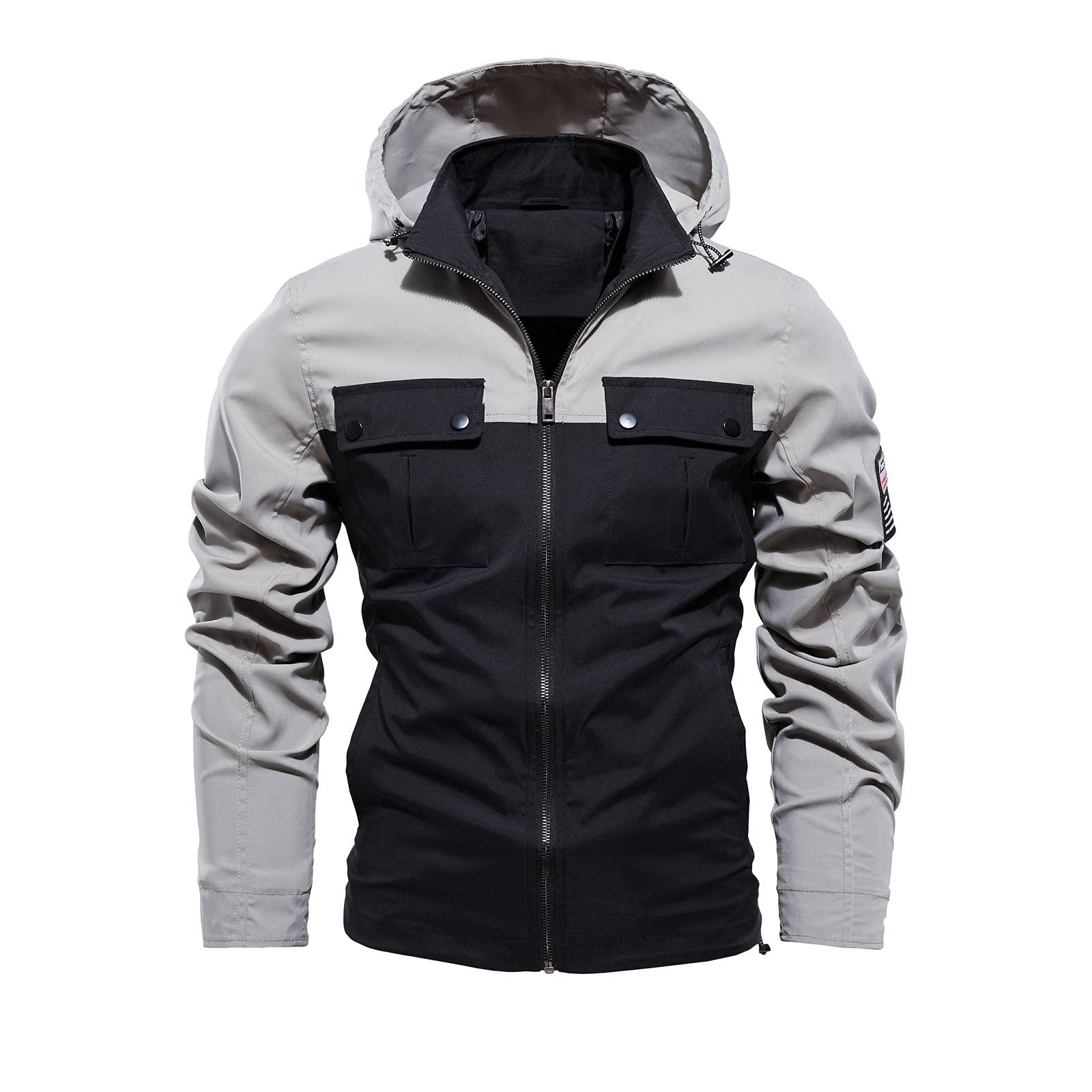 Men's Winter Fleece Jacket - Windproof Hooded Military Cargo Coat with Stand Collar, Thick Cotton for Warmth | Gray | Perfect for Outdoor Activities, Hiking & Casual Wear