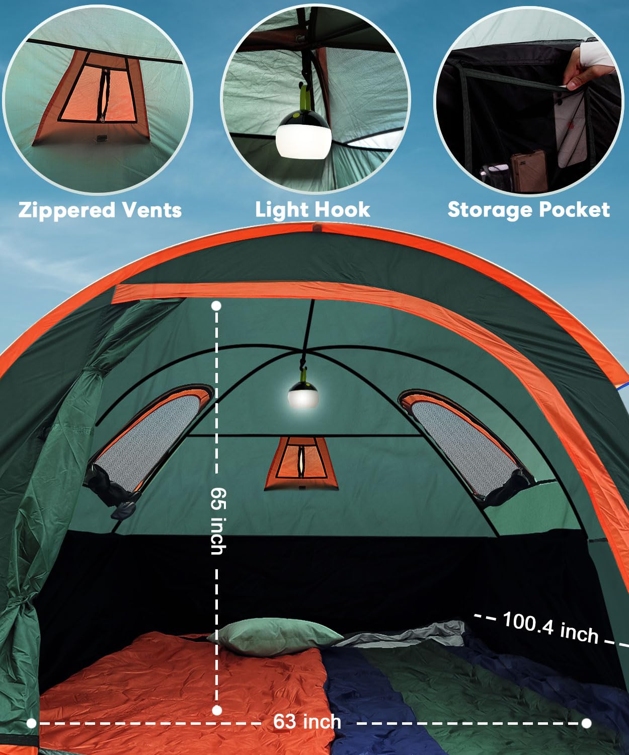 LIBERRWAY 6-6.5 FT Truck Bed Tent - Waterproof PU2000mm Double Layer with Rainfly - 2-Person Pickup Truck Tent for Camping, Outdoor Adventures & Road Trips (Green)