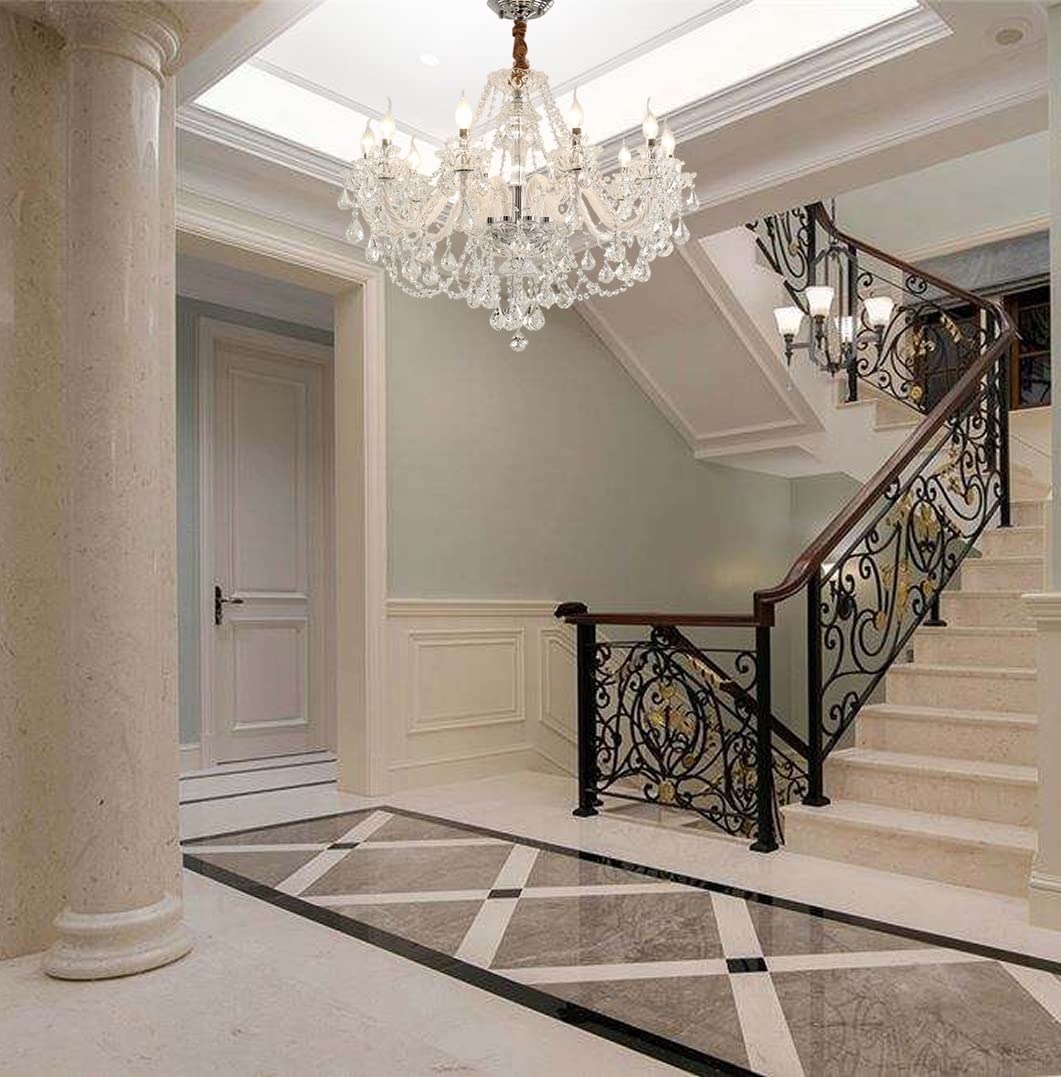 **K9 Clear Crystal Chandelier - 10-Light E12 Bulb Pendant Lighting Fixture for Dining Room, Living Room, Bedroom - Modern Ceiling Light 32 Inches - Perfect for Weddings, Parties & Home Decor**