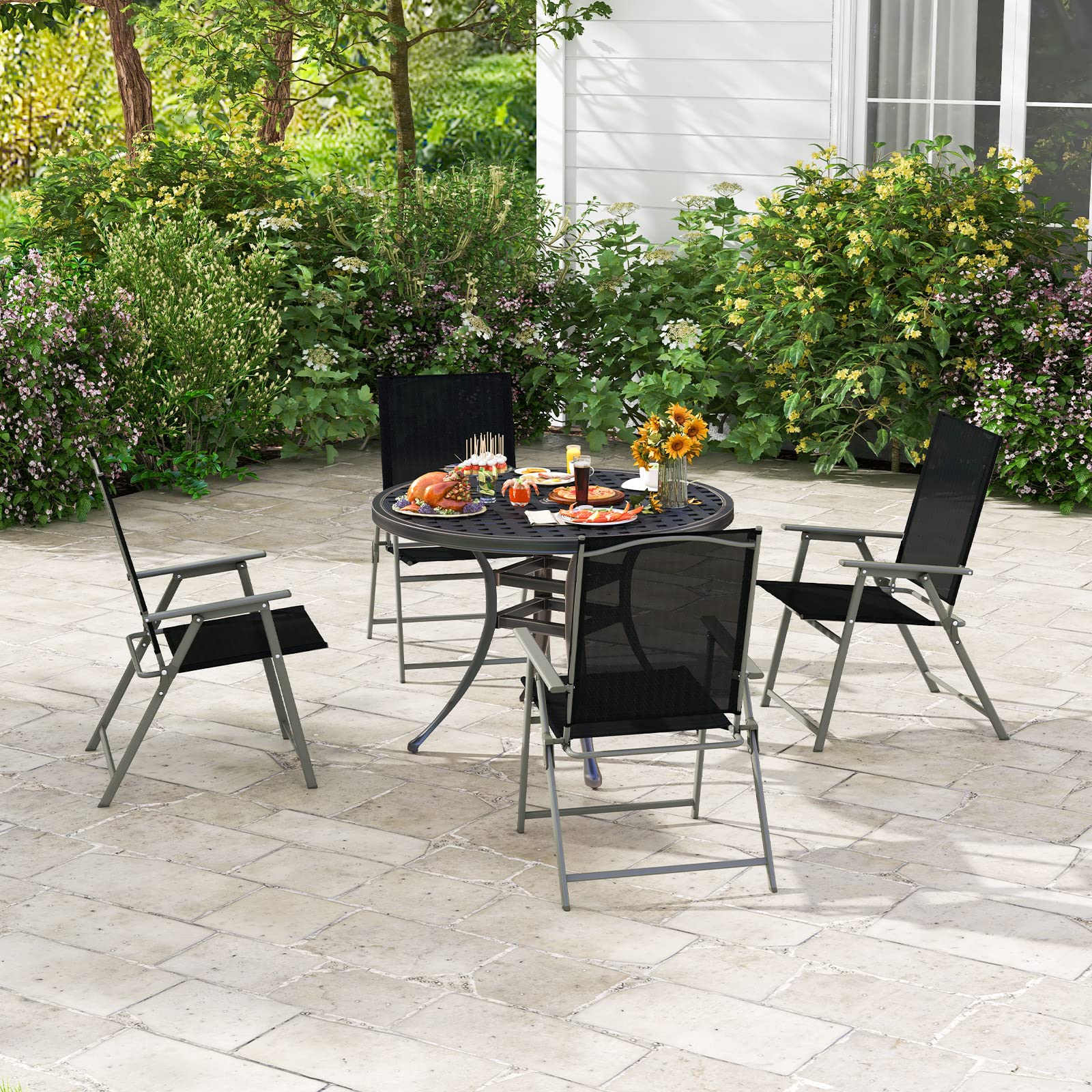 Giantex 4-Piece Patio Folding Chairs Set - Rustproof Metal Frame Outdoor Lawn Chairs for Porch, Deck, Garden, Backyard & Camping - Perfect for Picnics, BBQs, and Outdoor Relaxation