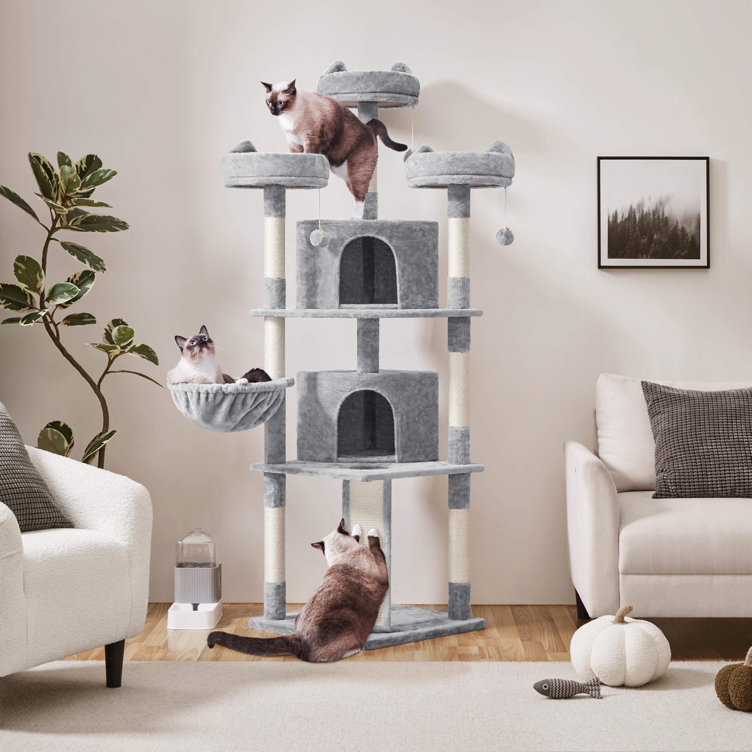 Yaheetech 76-Inch Large Cat Tree with Perches, Condos & Scratching Posts - Multi-Level Cat Tower for Indoor Cats - Perfect for Play, Rest & Climbing in Home or Apartment