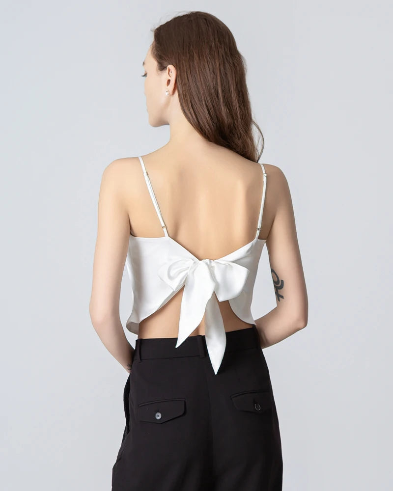Elegant Square Neck Silk Camisole for Women - Tie Back Summer Tank Top - Perfect for Date Night, Beach Vacation & Layering Outfits