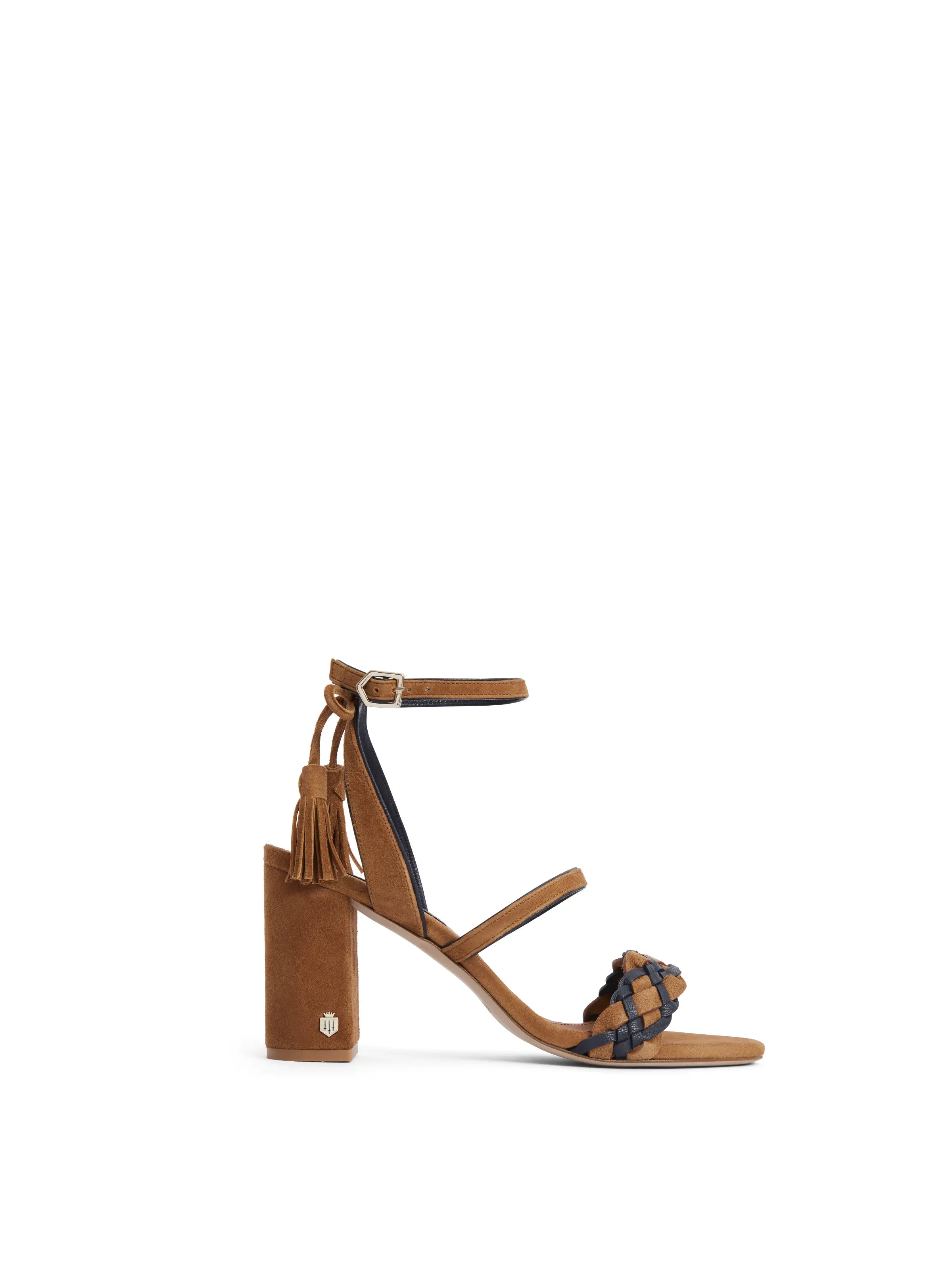 Tuscany Heel Women's Comfortable Block Heel Sandals in Tan & Navy - Perfect for Summer Outings, Beach Vacations, and Casual Wear