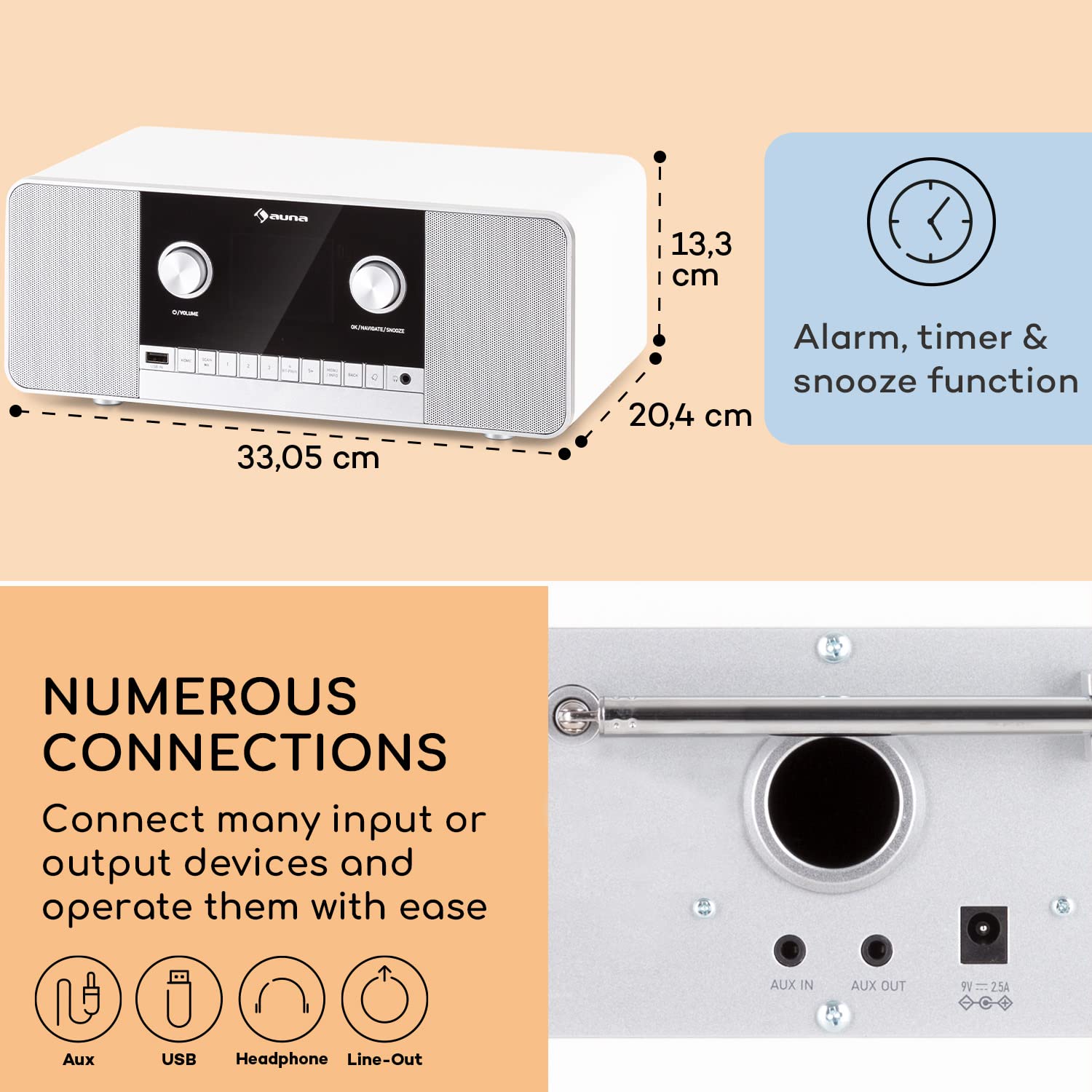 Auna Rechargeable DAB/FM Digital Radio with Bluetooth 5.0 - 15W Stereo Speakers, TFT Display, Streaming Support & Alarm Clock - Portable Wireless Radio for Home, Office, Kitchen, Bedroom and Outdoor Use