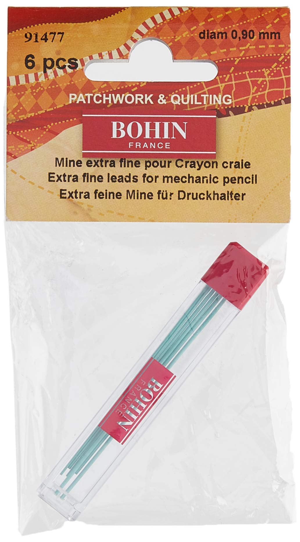 Bohin Mechanical Chalk Pencil Refills - 6 Pack Green for Sewing, Quilting, and Fabric Marking | High Precision Tailoring Tool for Dressmakers & Crafters