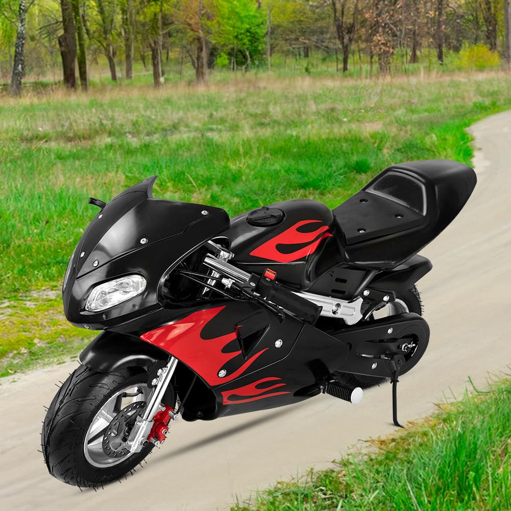 49CC 2-Stroke Mini Gas Motorbike - Off Road Trail Bike with Dual Headlights for Adults