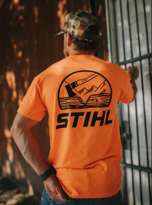 Stihl Orange T-Shirt for Men - Comfortable Workwear for Outdoor & Construction Jobs | Perfect for Landscaping, Logging & DIY Projects