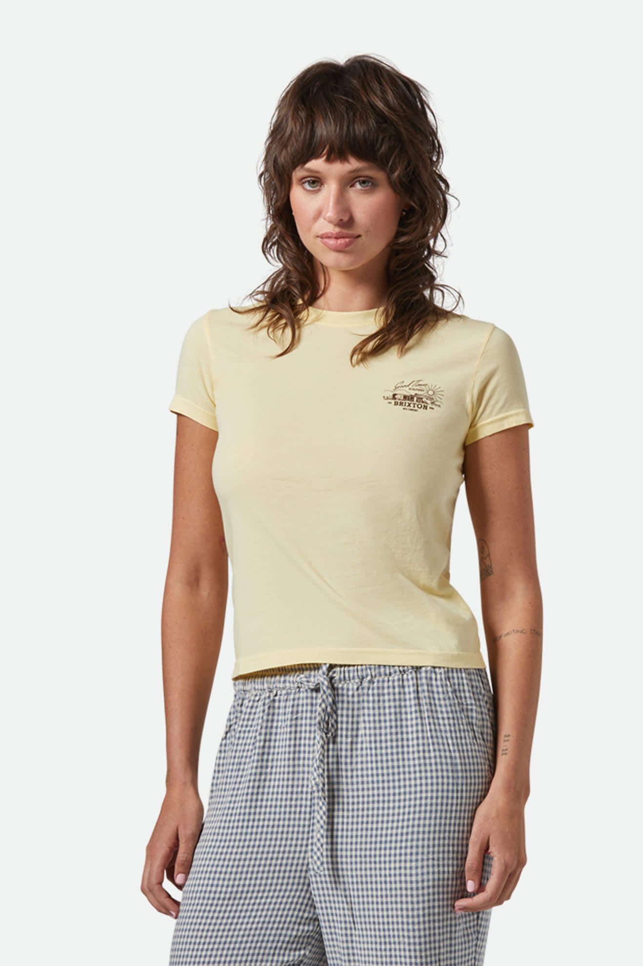 Good Times Fitted Crew T-Shirt for Women - Soft Panna Cotta Color - Casual Everyday Wear & Street Style Fashion