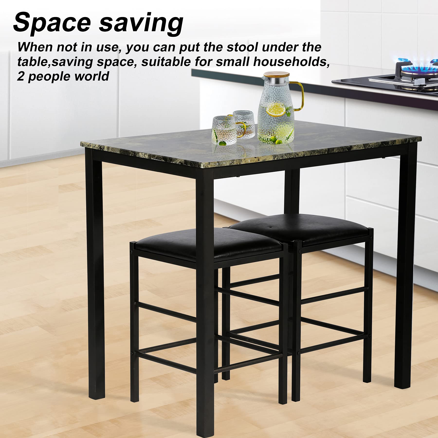 3-Piece Small Kitchen Dining Table Set - Faux Marble Rectangular Modern Tavern Table for Breakfast Nook, Small Spaces & Home Furniture | Perfect for Apartments, Studio Living & Compact Dining Areas