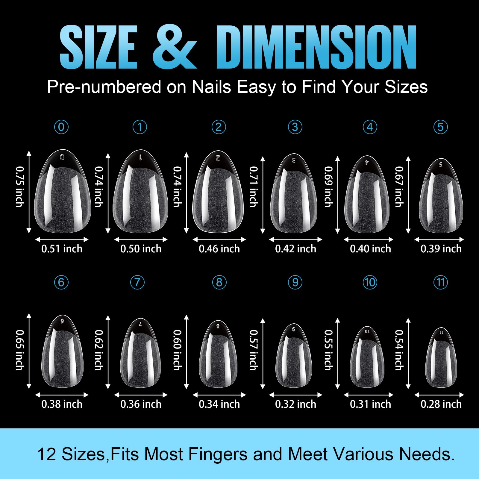 TOMICCA 360Pcs Soft Acrylic Almond Nail Tips - Half Matte Pre-Shaped False Press On Nails for Full Cover Extension | DIY Nail Salon Supplies | Perfect for Home Manicure, Bridal & Party Nail Art | 15 Sizes