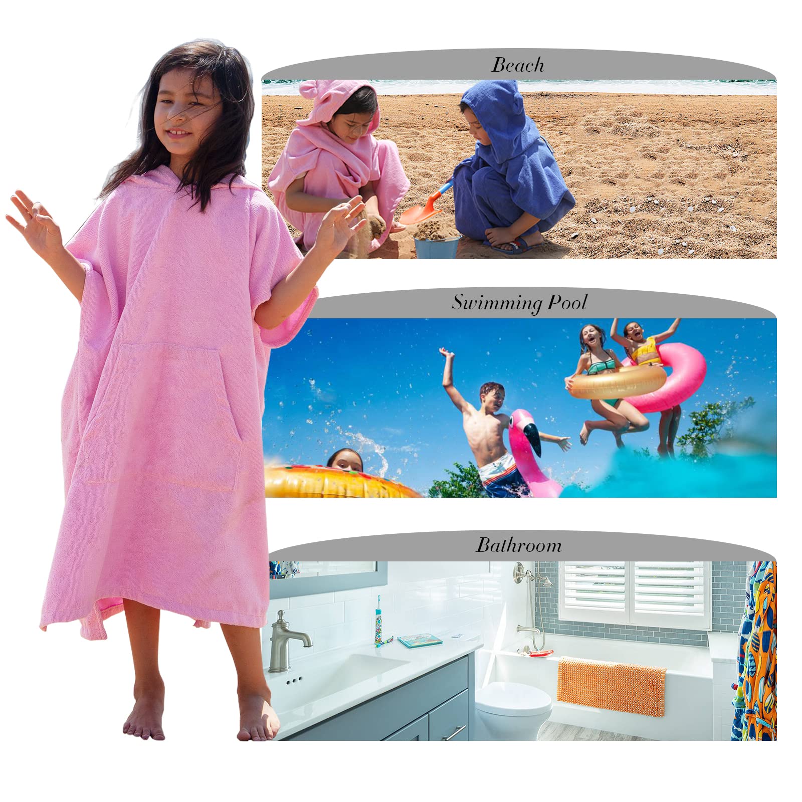 Kids Hooded Towel Poncho - Soft Microfiber Beach & Swim Changing Robe for Boys & Girls - Perfect for Pool, Beach, Surfing and After Bath Wrap