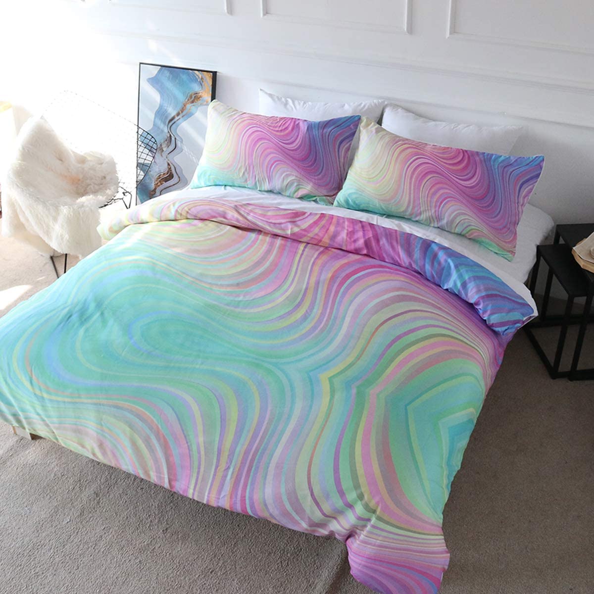 Mermaid Waves Bedding Set - Queen Size 3-Piece Ocean Theme Comforter Set with Pillowcases | Coastal Beach Decor for Girls Room & Boho Bedroom Aesthetic | Perfect for Summer, Guest Room & Nautical Themed Bedrooms