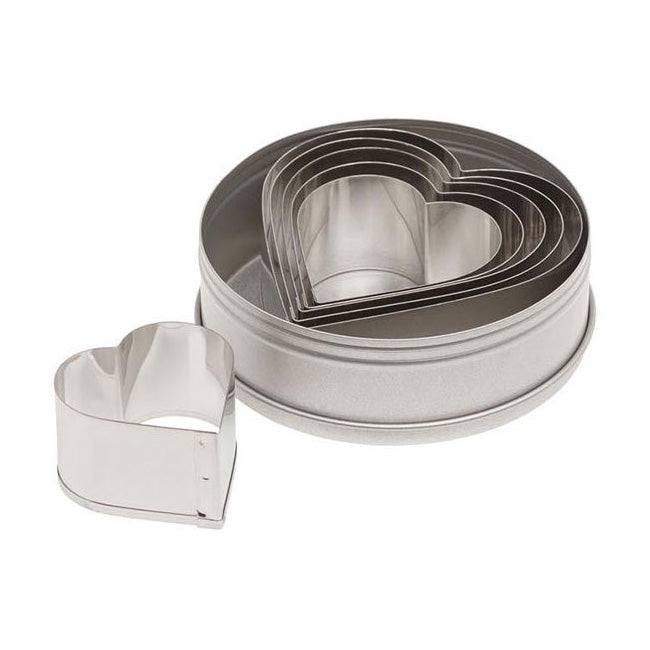 Ateco 7804 6-Piece Plain Heart Cutter Set - Stainless Steel Baking Decorating Tools for Cookies, Cakes, Fondant, and DIY Crafts