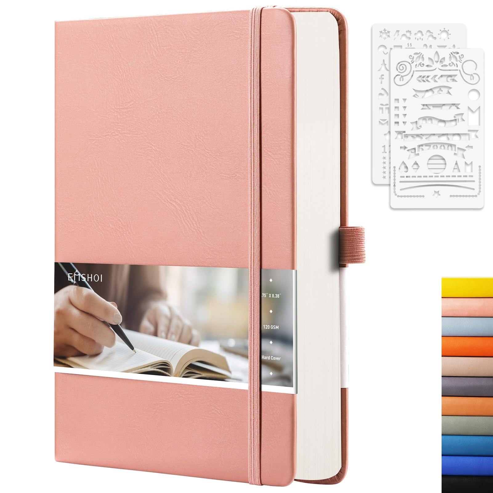 EMSHOI A5 Dotted Notebook - 256 Pages Bullet Journal with Dot Grid, Hardcover Leather Cover, 120gsm Thick Paper, 16 Perforated Sheets & Inner Pocket (5.75