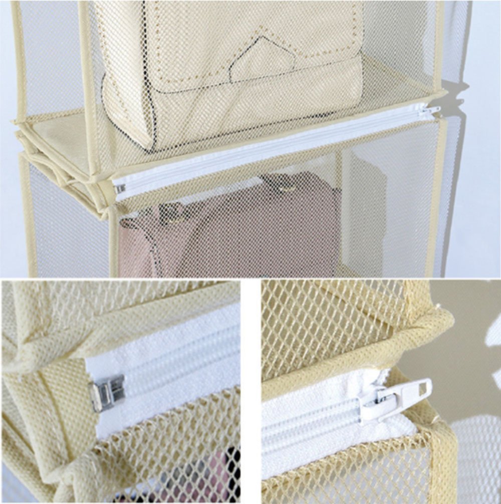 Detachable 4 Compartment Hanging Organizer Pouch - Clear Handbag & Purse Storage Holder for Wardrobe, Closet - Space Saving Organizer System for Bedroom, Living Room & Home Use (Beige) | Perfect for Travel, Office & Daily Organization