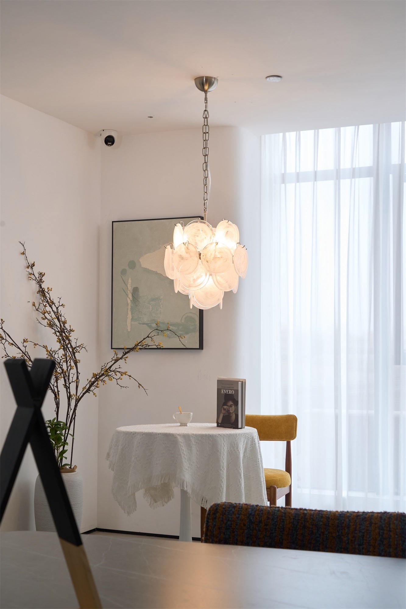 Elegant Aqua White Glass Murano Chandelier - Handcrafted Venetian Style Ceiling Light Fixture for Dining Room, Living Room & Bedroom Decor