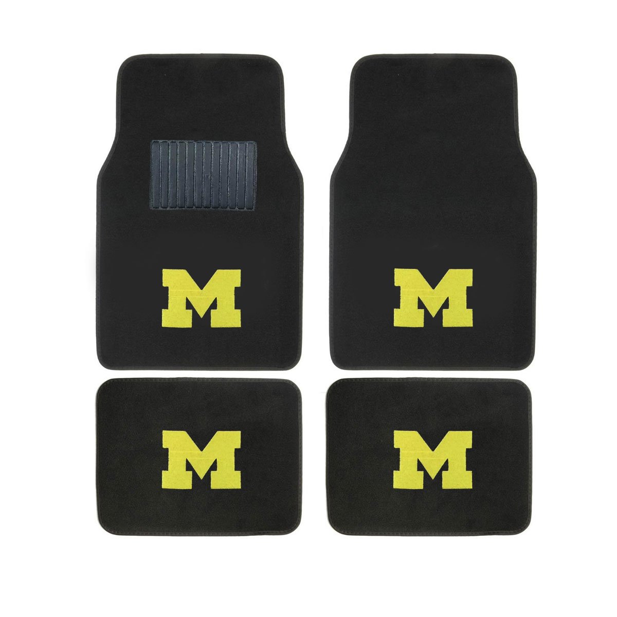 Officially Licensed Michigan Wolverines Car Floor Mats & Seat Covers Set - 3D Decal Sticker & Steering Wheel Cover Bundle (8-Piece) for NCAA Fans - Perfect for Game Day Decor & Tailgating