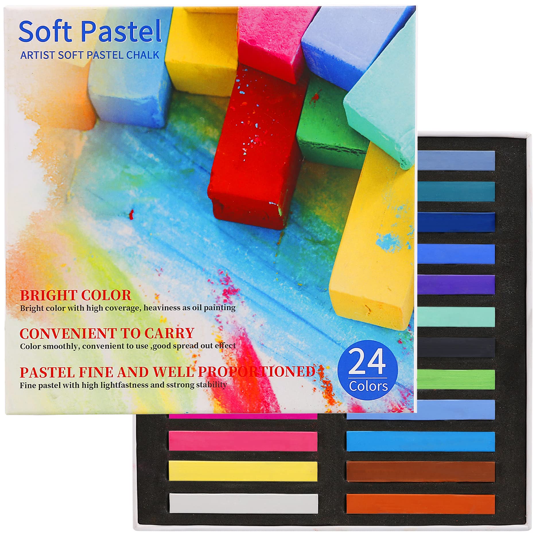 Non-Toxic Soft Pastels Chalk Sticks - 24 Vibrant Colors for Drawing, Blending & Shading | Perfect for Art Projects, Crafts & Professional Artists | Ideal for Sketching, Layering & Mixed Media Art