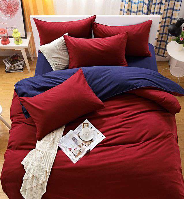 1000TC Reversible Super King Size Blue and Red Duvet Cover Set - Ultra Soft Luxury Bedding for Master Bedroom & Guest Room, All-Season Comfort