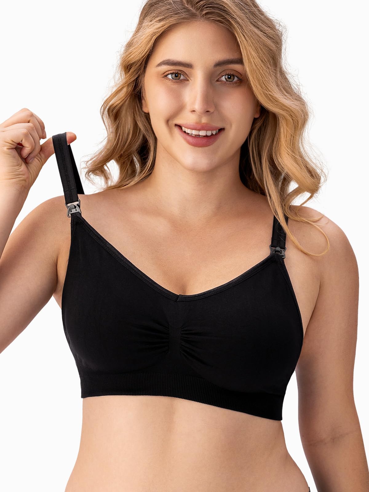 HBselect 3 Pack Wireless Nursing Bra - Seamless Maternity & Breastfeeding Bralette with Removable Pads & Extenders - Comfortable for Sleeping, Nursing, and Daily Wear