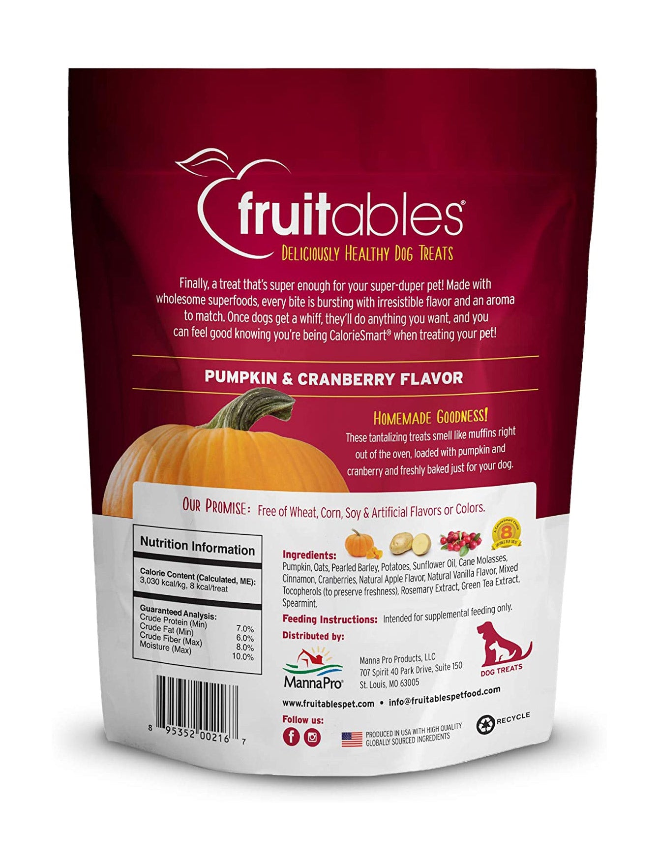 Fruitables Pumpkin & Cranberry Dog Treats - Healthy Natural Snacks for Dogs - Perfect for Training, Rewards & Digestive Health