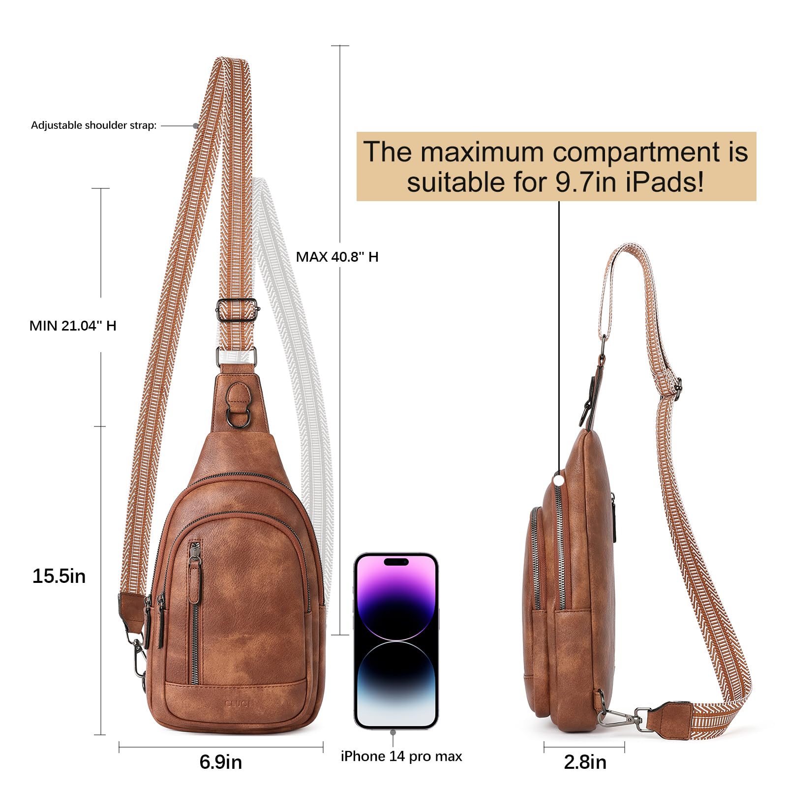 Stylish CLUCI Leather Crossbody Bags for Women - Fashionable Sling Backpack Purse for Travel, Work & Daily Use | Durable & Lightweight Shoulder Bag