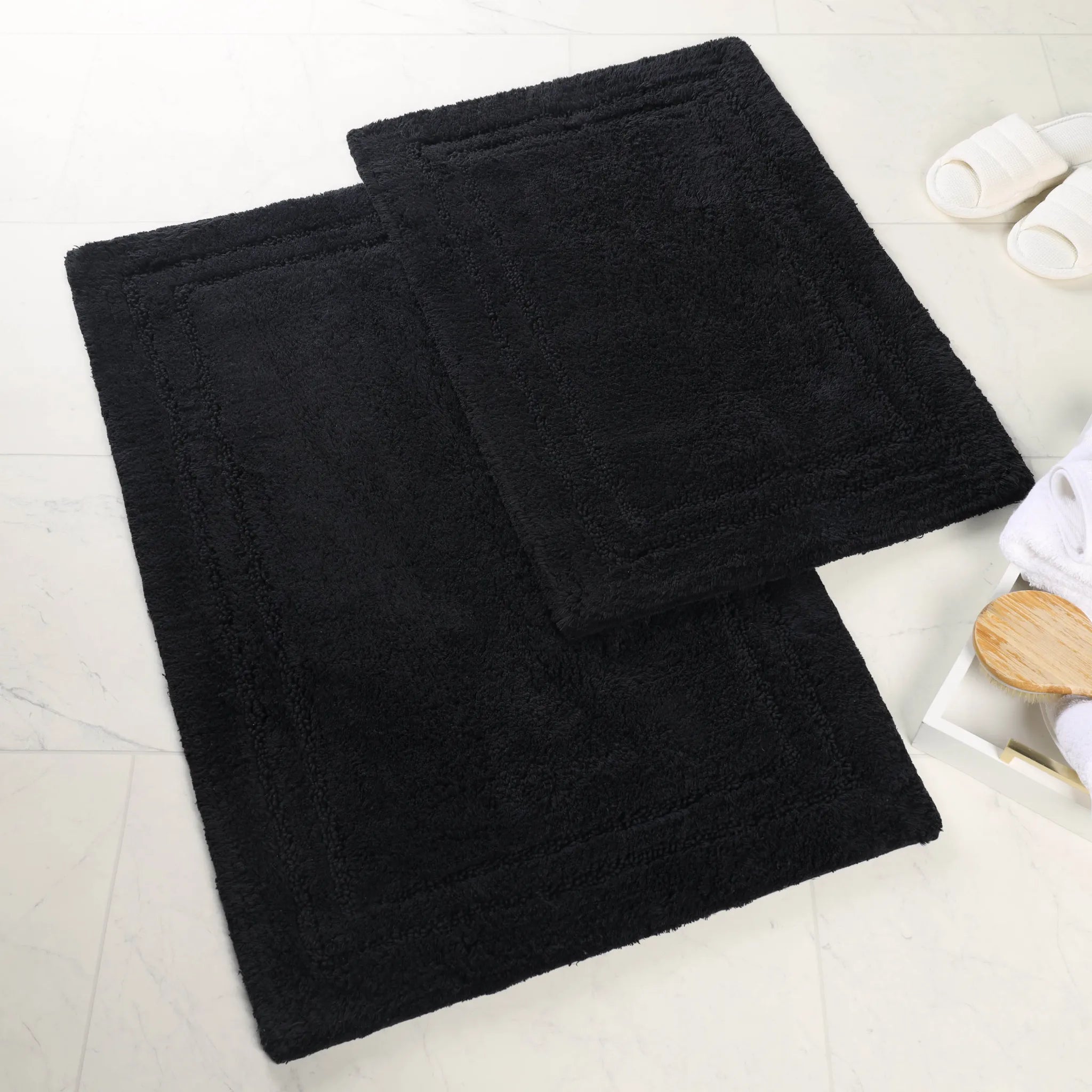 Non-Slip Cotton Bathroom Rug Set - 2 Piece Washable Absorbent Bath Mat with Anti-Skid Backing for Bathroom, Shower & Vanity Area