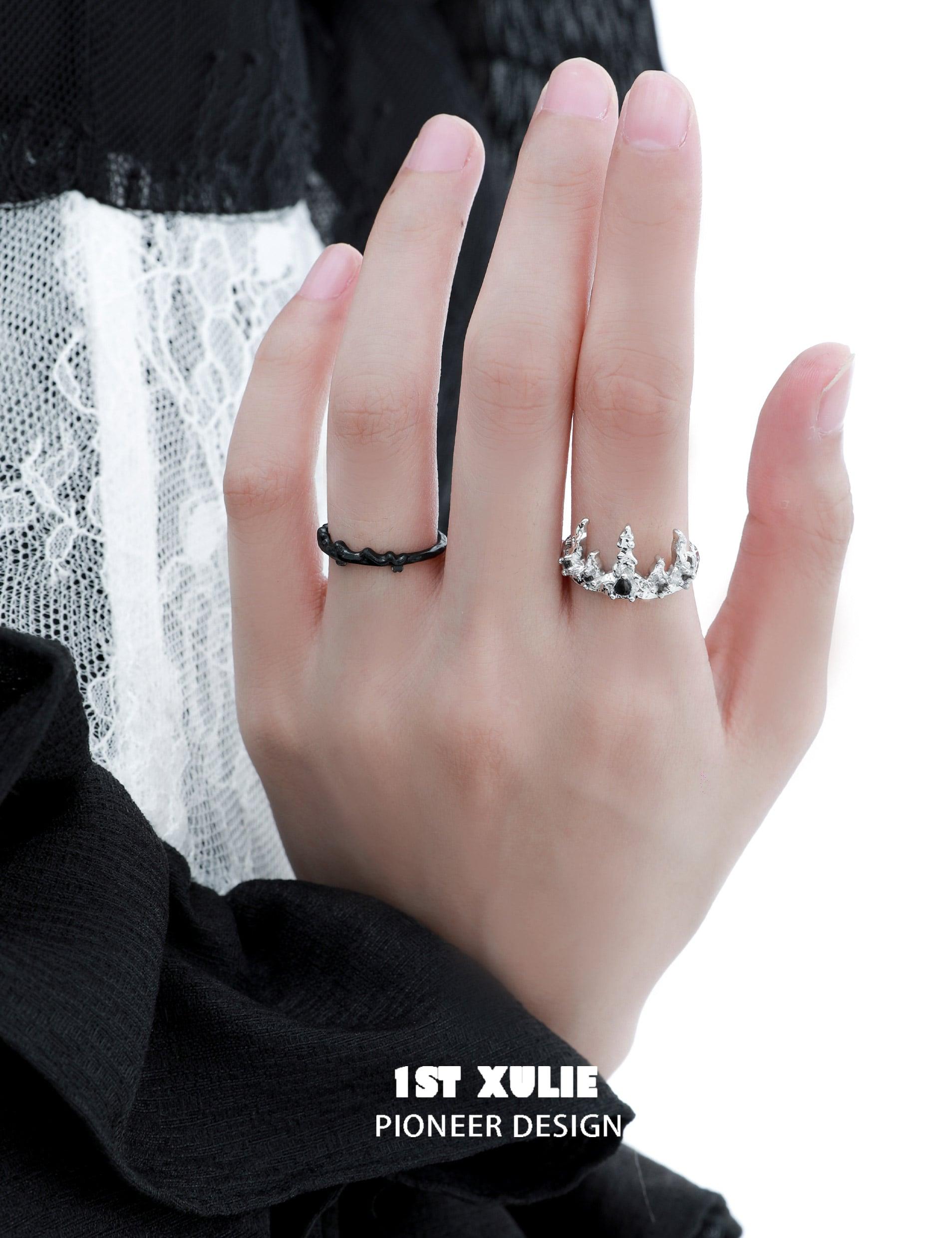Sterling Silver S925 Detachable Crown Ring - Elegant Black Mirror Finish for Women, Perfect for Parties, Weddings & Special Occasions