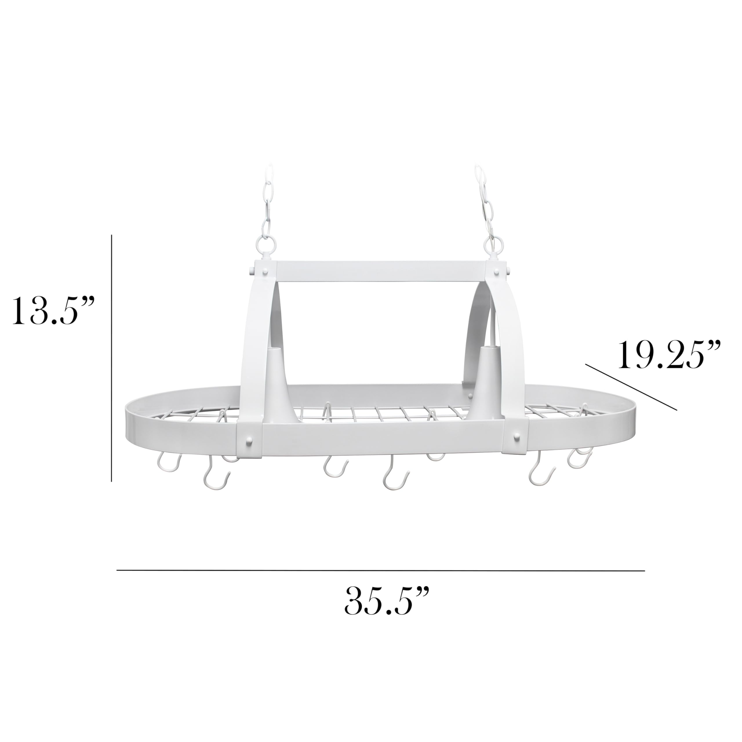 Elegant Designs PR1000-WHT 2-Light Kitchen Pot Rack with Built-in Downlights - White | Modern Hanging Cookware Organizer for Home & Restaurant Use