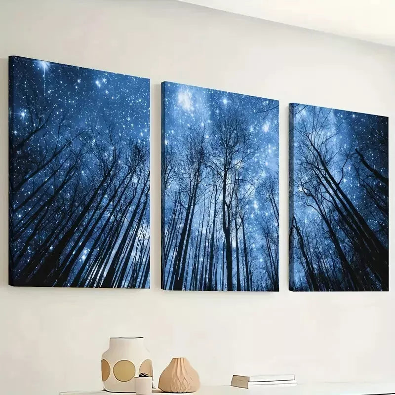 3-Piece Dream Forest Starry Sky Wall Art Set - Framed Canvas 40x60cm - High Quality Australian Made Prints - Ready to Hang for Living Room, Bedroom & Office Decor