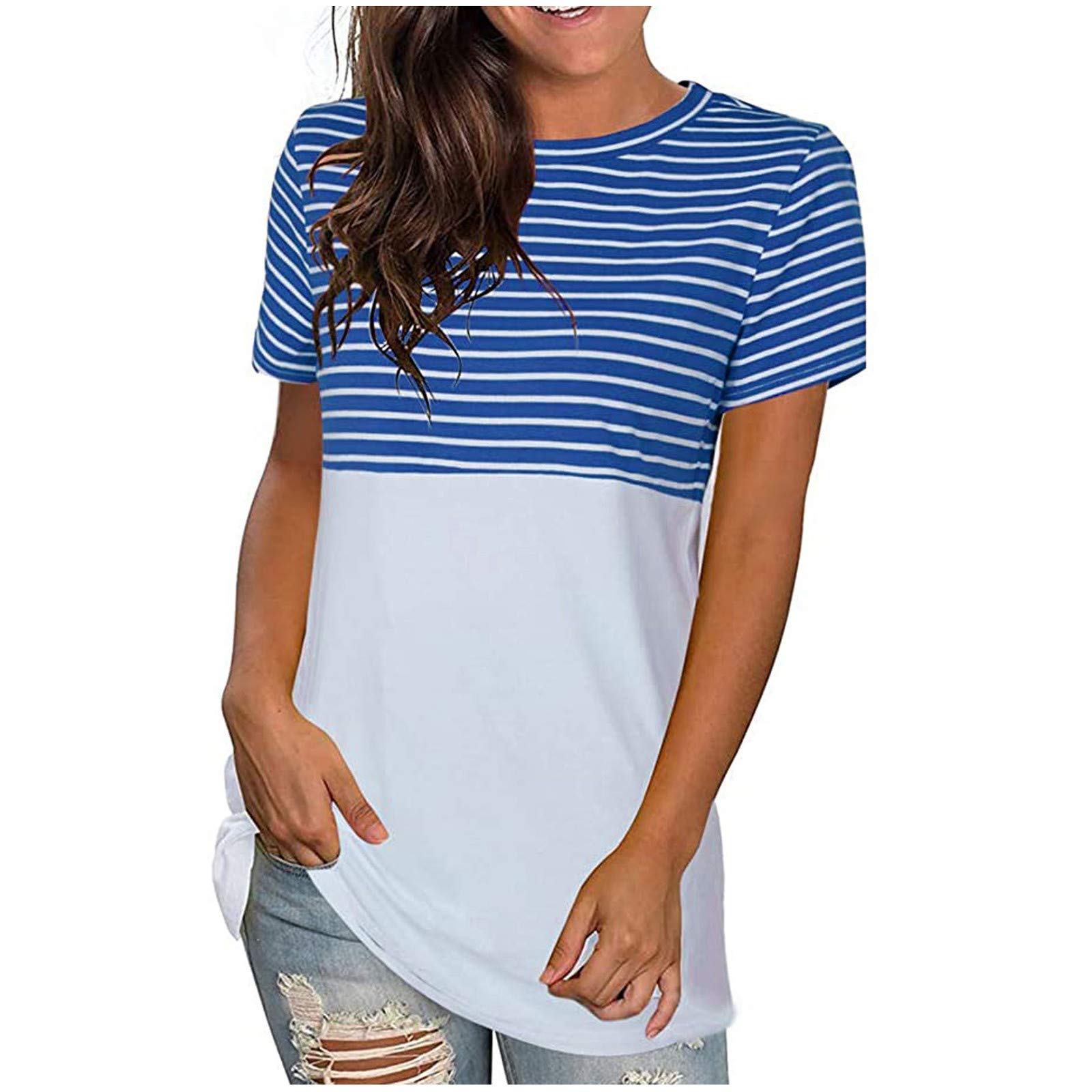 UNIROSE Women's Plus Size Loose Short Sleeve Stripe Tops - Casual & Business Blouse for Work, Office, and Everyday Wear
