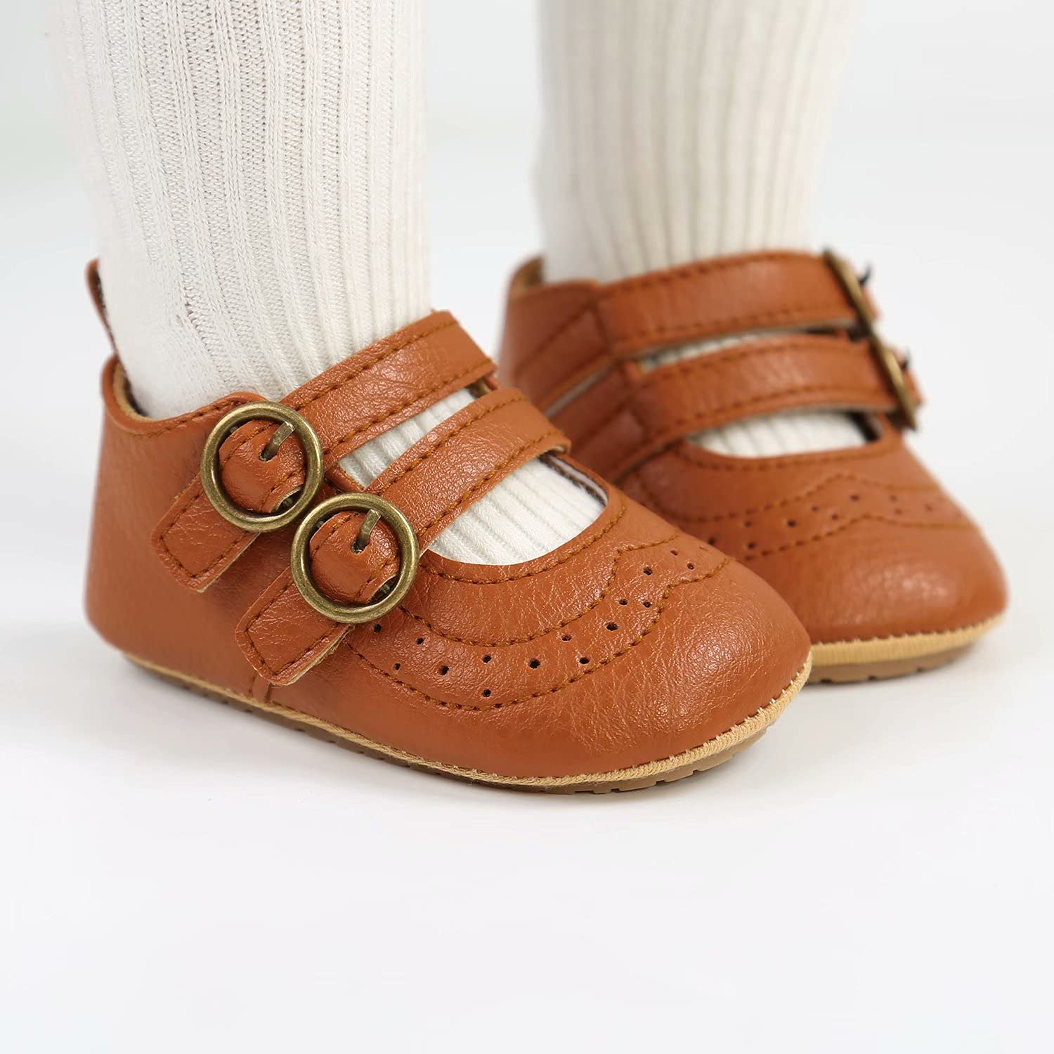 Non-Slip Baby Girls Mary Jane Flats - Soft Rubber Sole First Walkers Shoes for Toddlers | Princess Dress Shoes for Special Occasions & Everyday Wear
