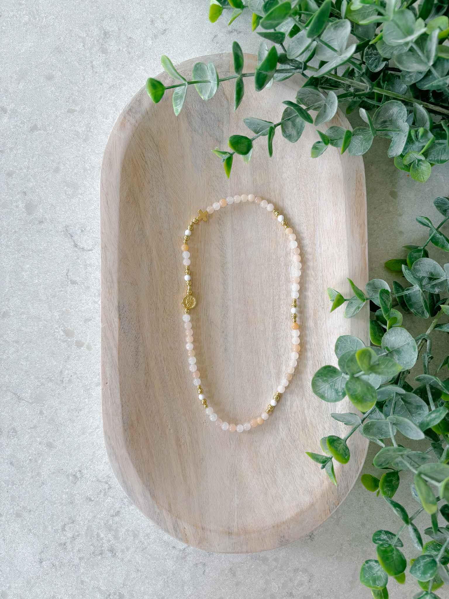 Elegant Peach Wrap Rosary Bracelet for Women - Stylish Religious Jewelry for Prayer, Daily Wear & Gifting