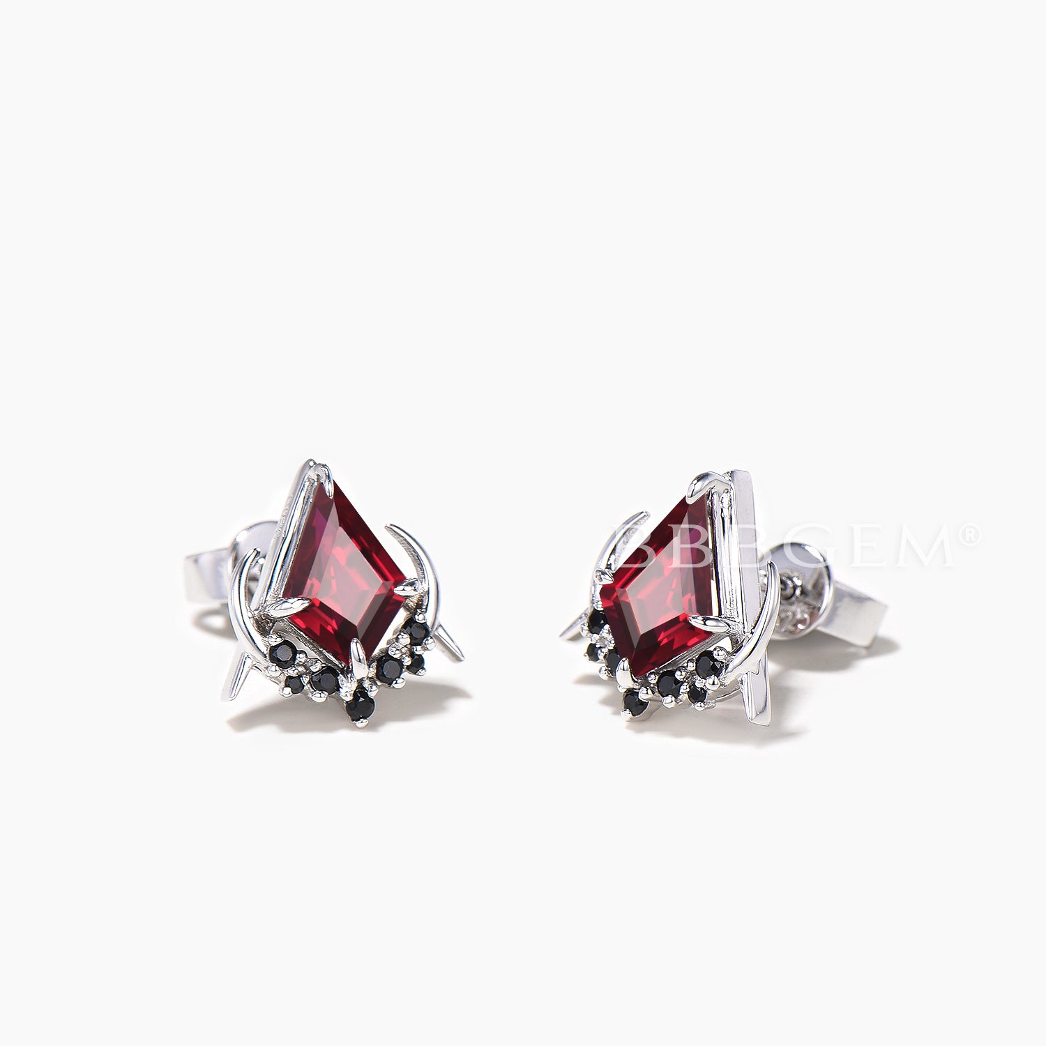 Natural Garnet Black Diamond Stud Earrings - Gothic Moon Masonic Jewelry for Women | Perfect for Gothic Fashion, Witchy Aesthetic & Occult Style Outfits