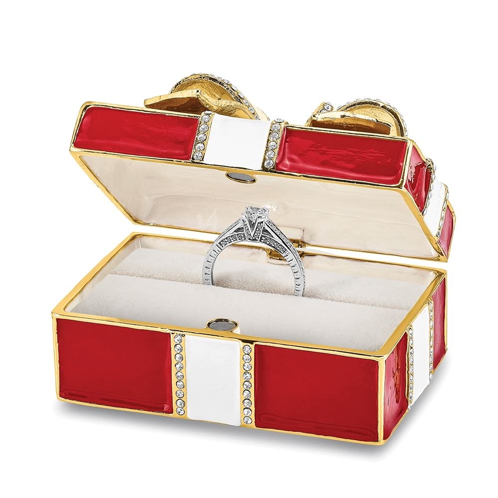 Luxury Bejeweled Red Ring Jewelry Box - Elegant Trinket Storage for Rings, Earrings & Small Accessories | Perfect for Wedding, Gift & Home Decor