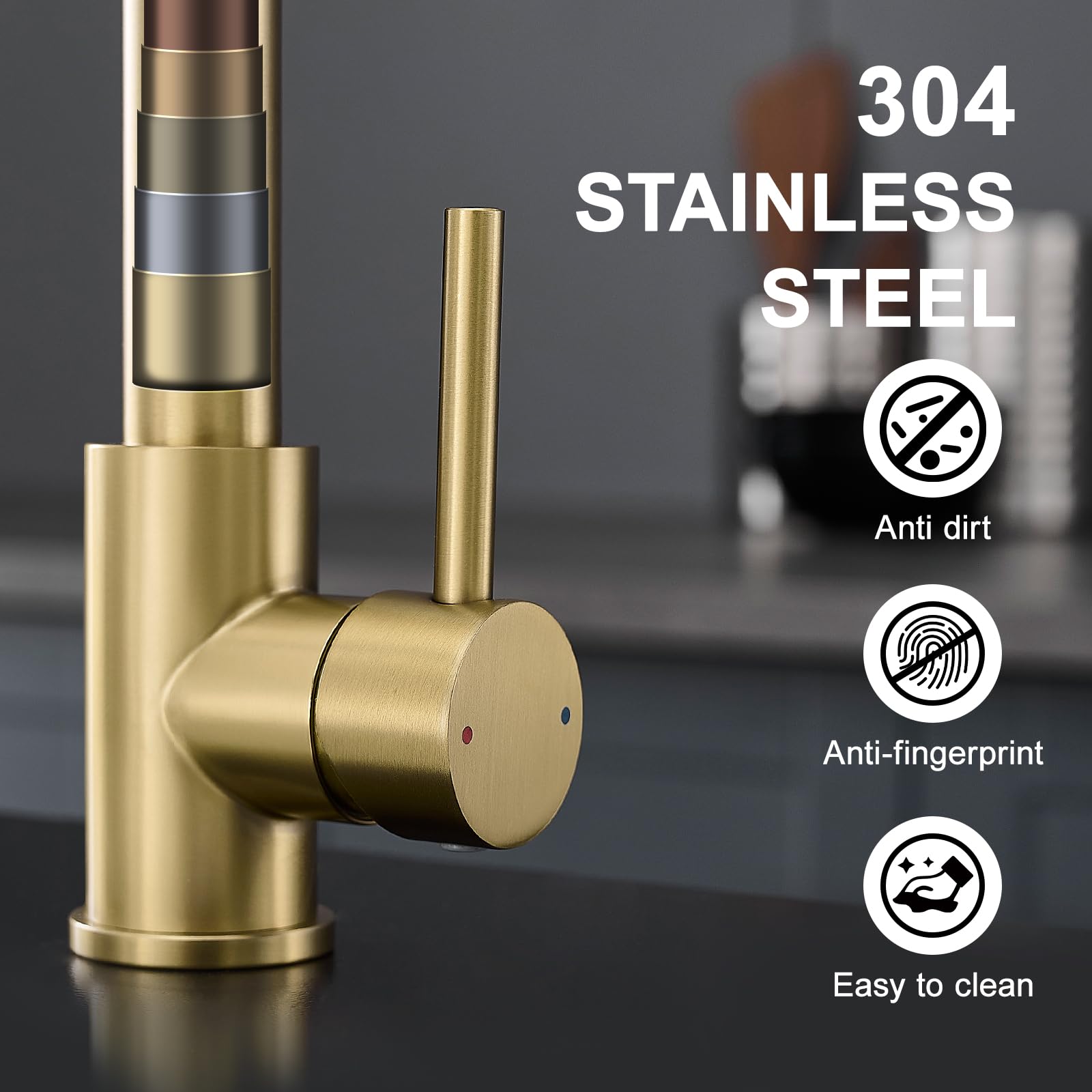 AIMADI Brushed Gold Kitchen Faucet with Pull Down Sprayer - Single Handle One Hole Farmhouse Sink Faucet - Perfect for Modern & Rustic Kitchens (Easy Installation & High Pressure)