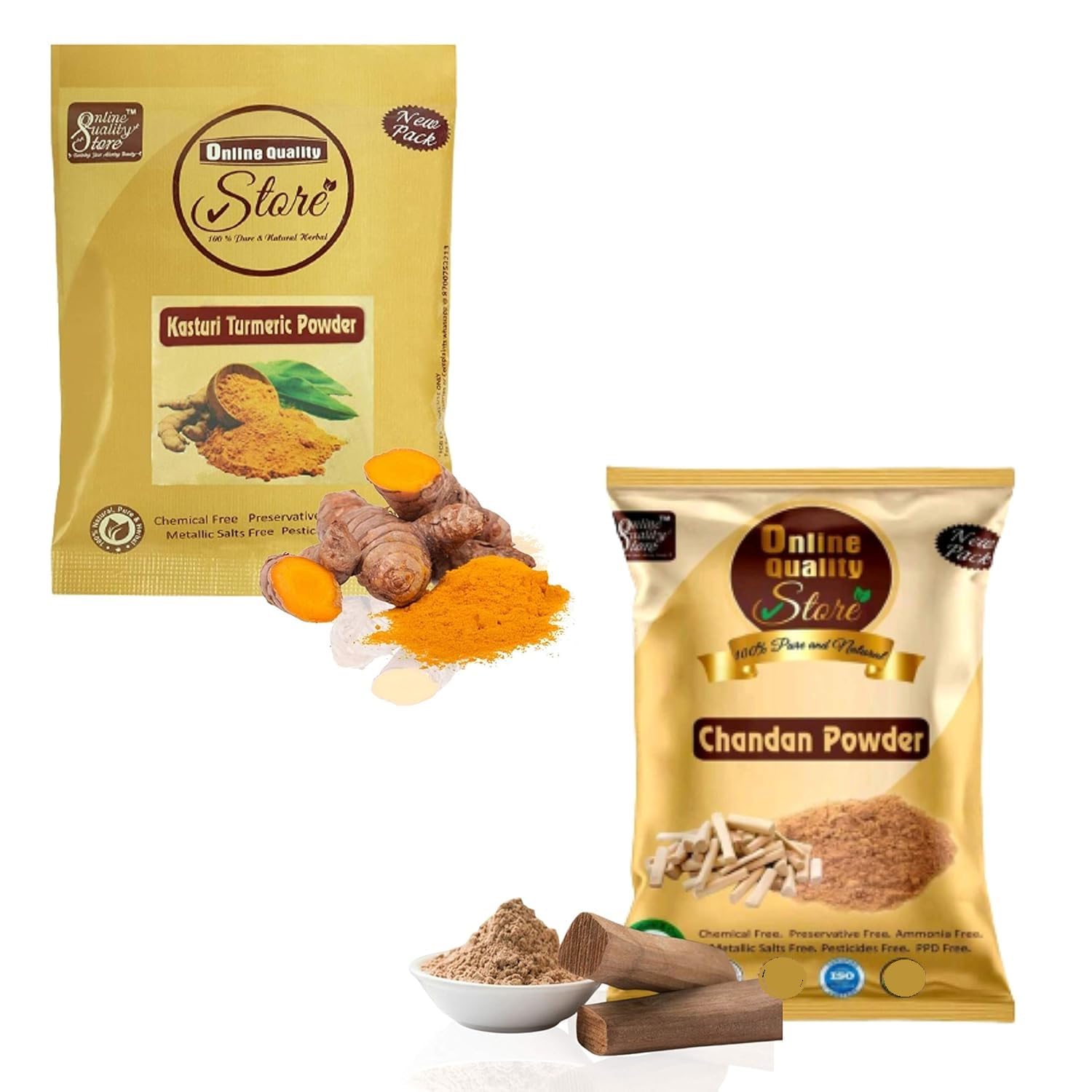 Organic Kasturi Turmeric Powder & Pure Sandalwood Powder for Face Care - 100% Natural, Wild Haldi & Manjal for Glowing Skin (2-Pack, 50g Each, Total 100g) - Perfect for DIY Face Masks, Brightening Treatments & Ayurvedic Skincare Routines